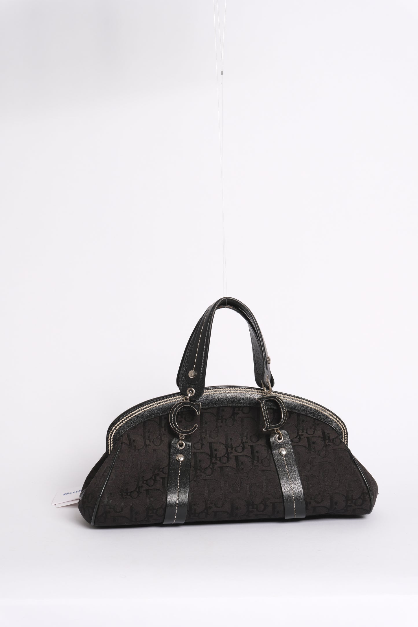 Christian Dior Black Trotter Embroidered Floral Bowler Bag