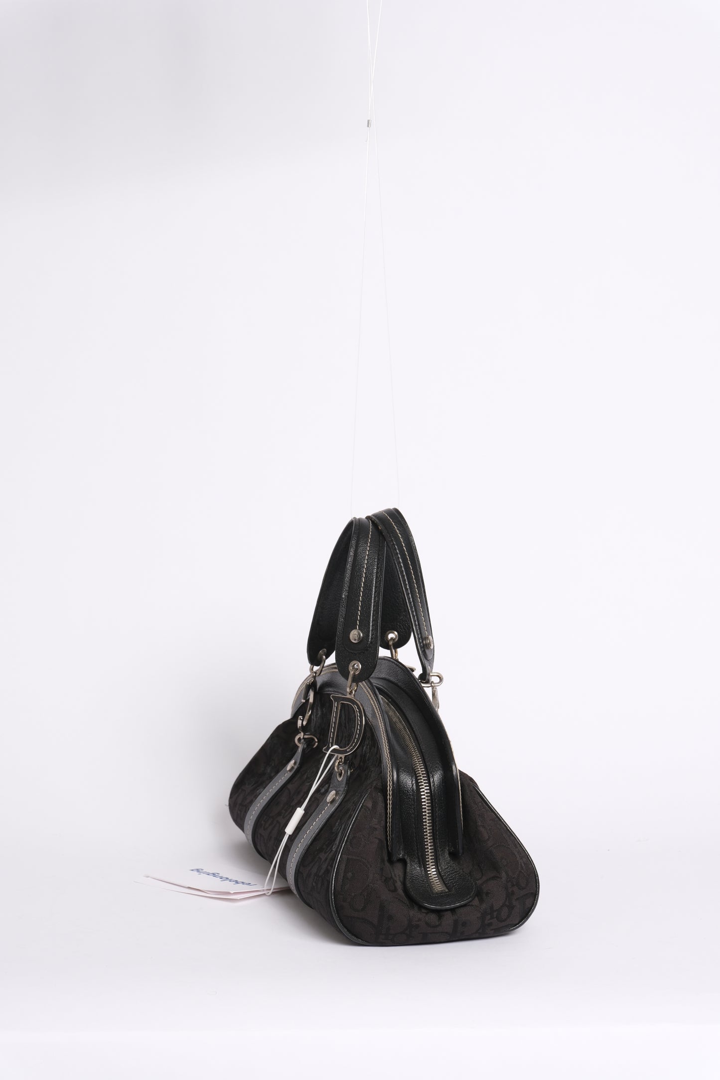 Christian Dior Black Trotter Embroidered Floral Bowler Bag
