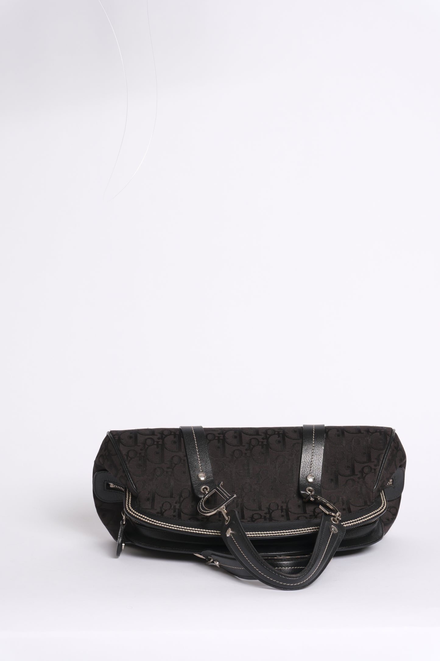 Christian Dior Black Trotter Embroidered Floral Bowler Bag