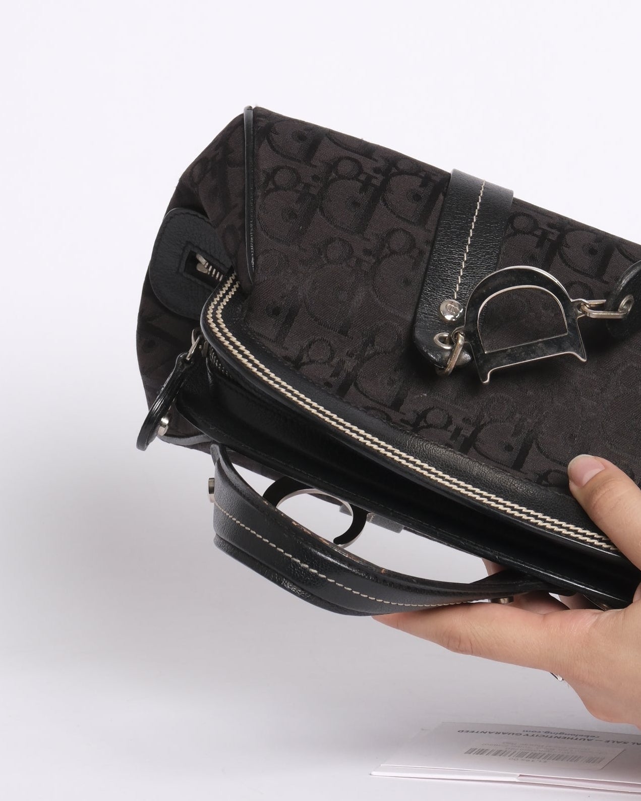 Christian Dior Black Trotter Embroidered Floral Bowler Bag
