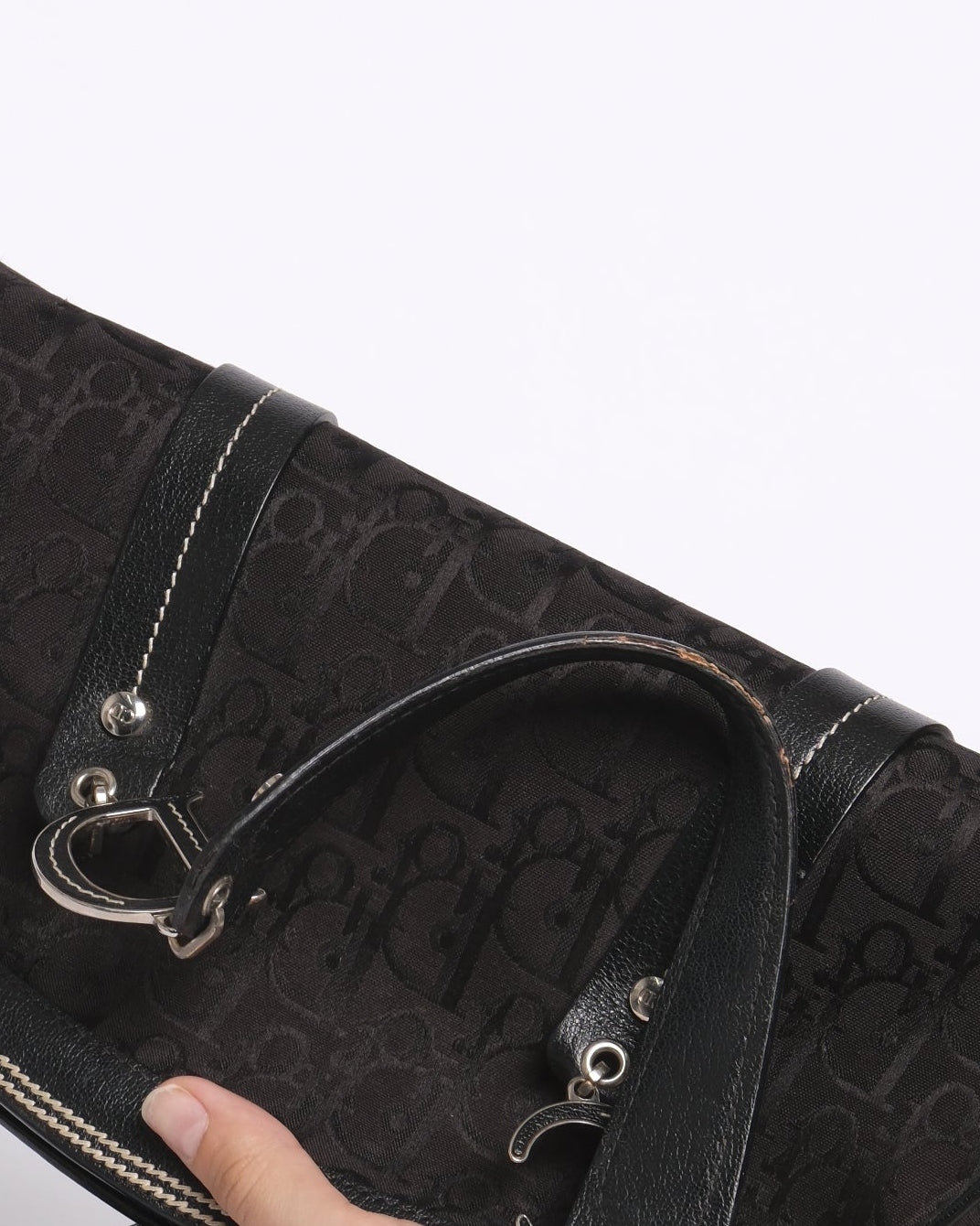 Christian Dior Black Trotter Embroidered Floral Bowler Bag