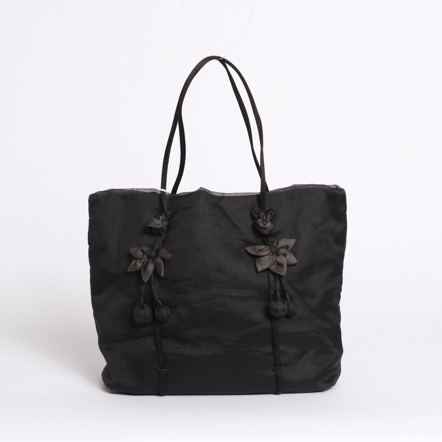Prada Black Organza Embroidered Floral Shoulder Bag