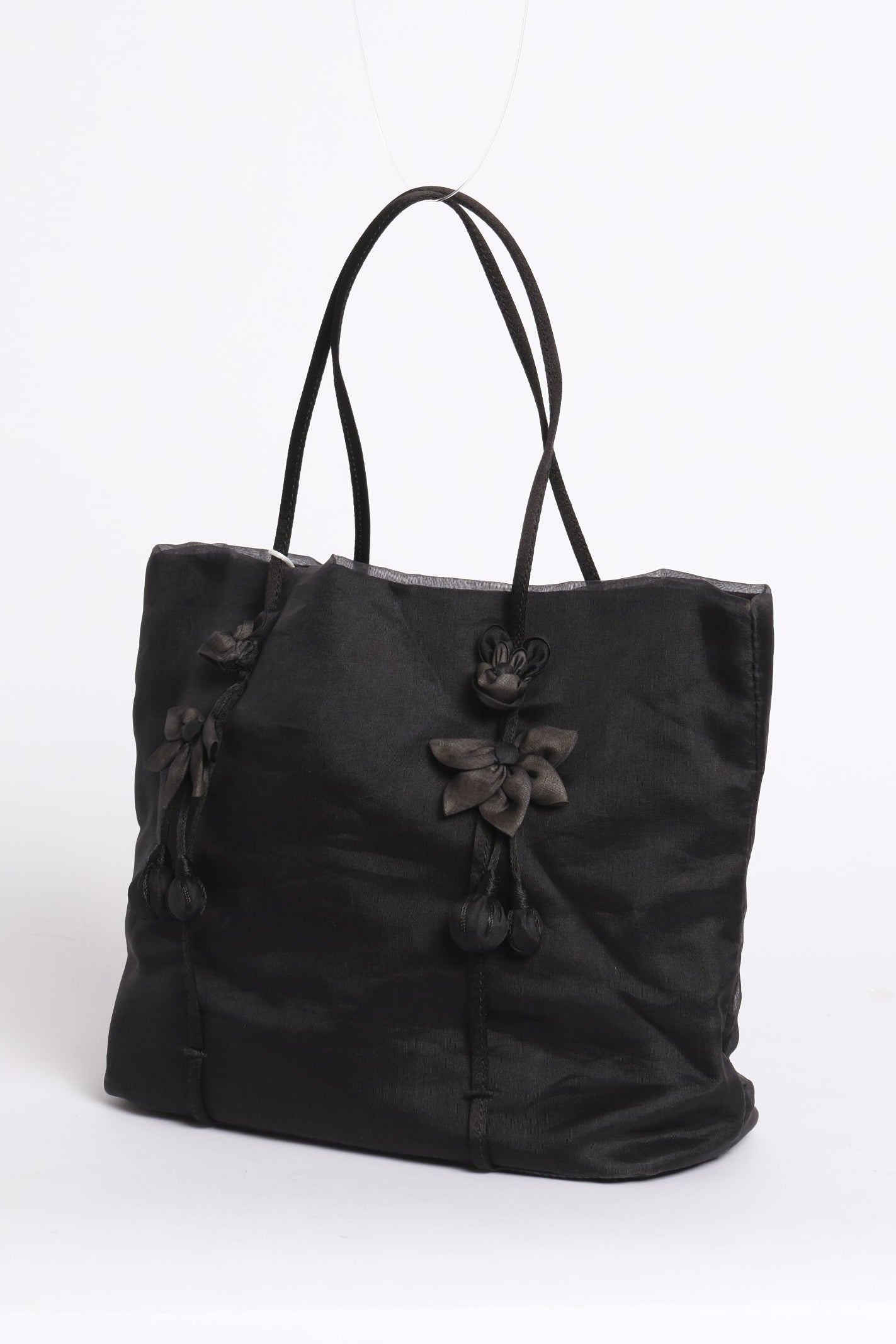 Prada Black Organza Embroidered Floral Shoulder Bag