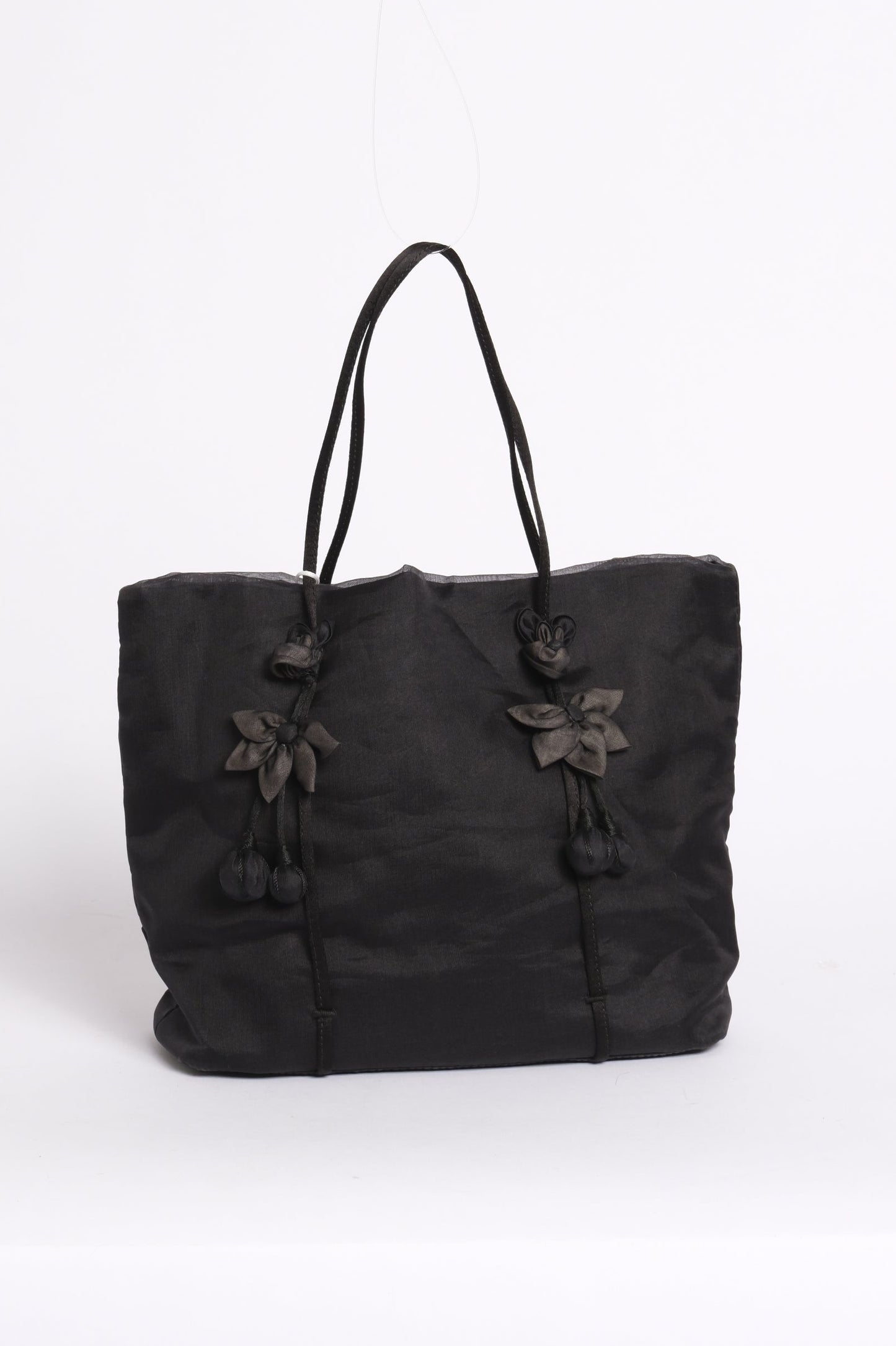 Prada Black Organza Embroidered Floral Shoulder Bag
