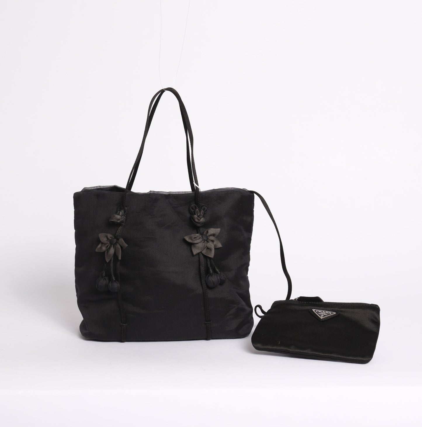 Prada Black Organza Embroidered Floral Shoulder Bag