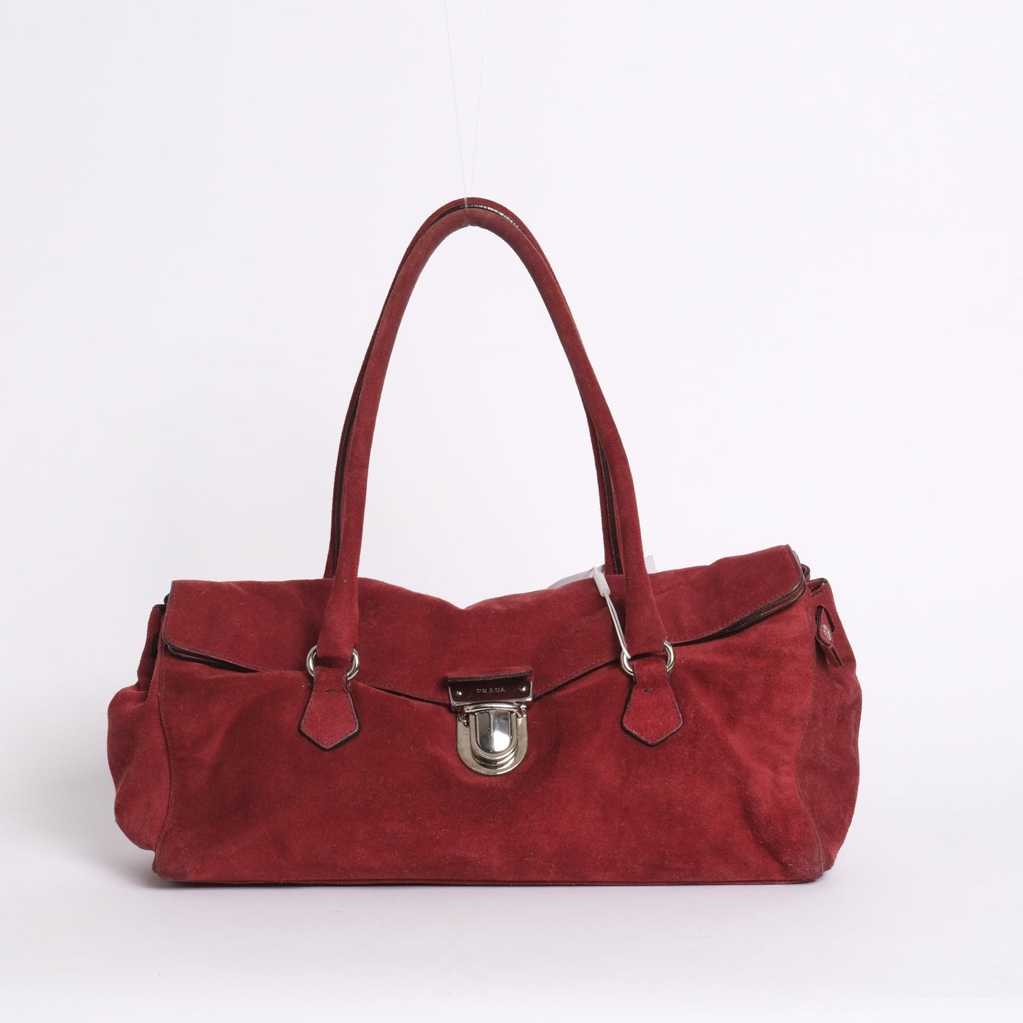 Prada Red Suede Camoscio Push Lock Shoulder Bag