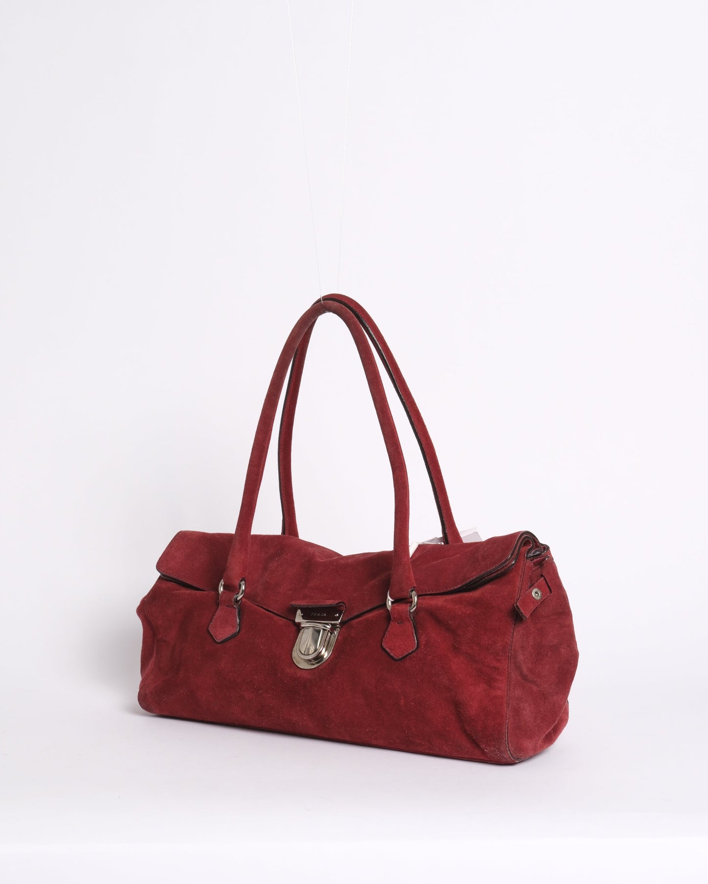 Prada Red Suede Camoscio Push Lock Shoulder Bag