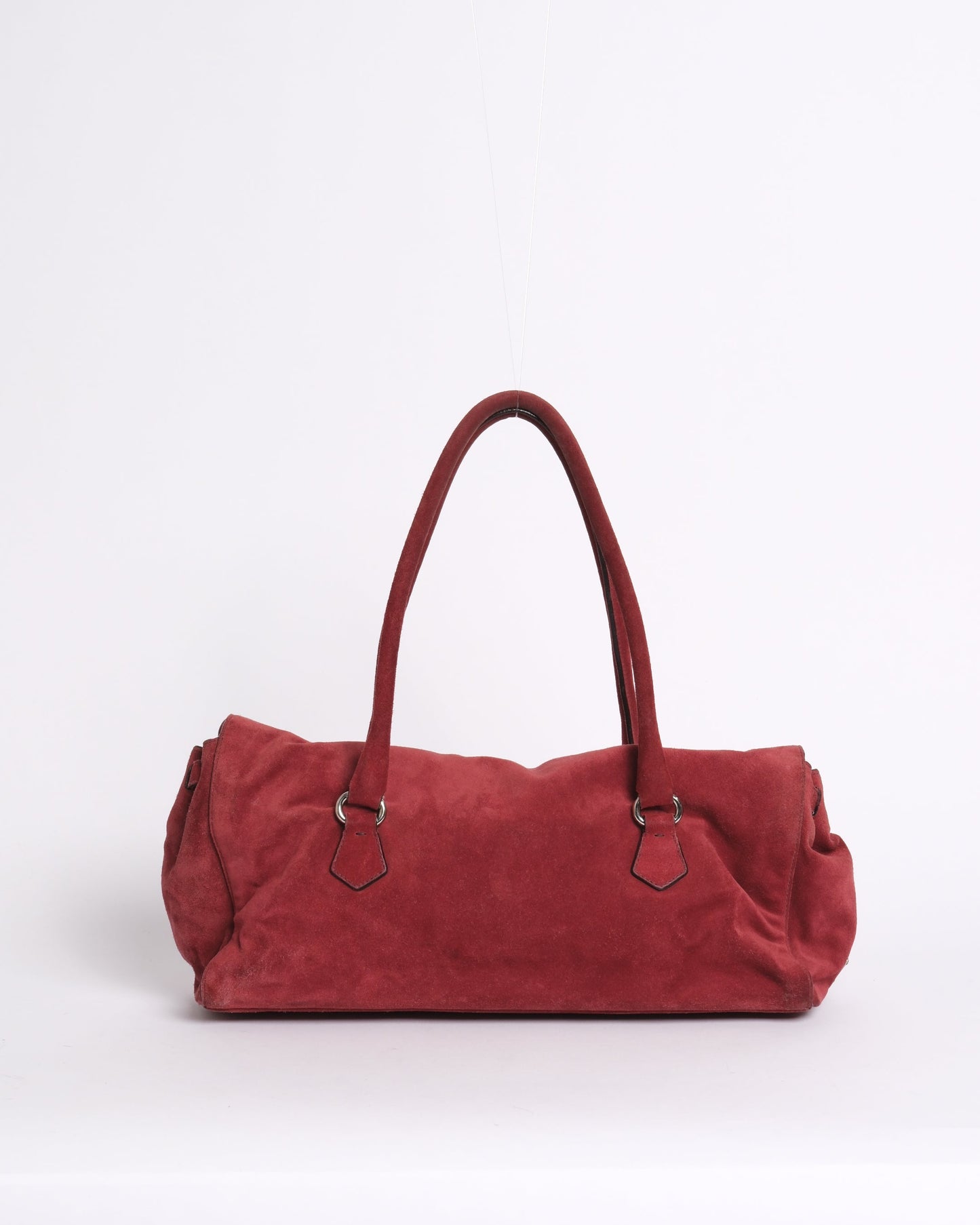 Prada Red Suede Camoscio Push Lock Shoulder Bag