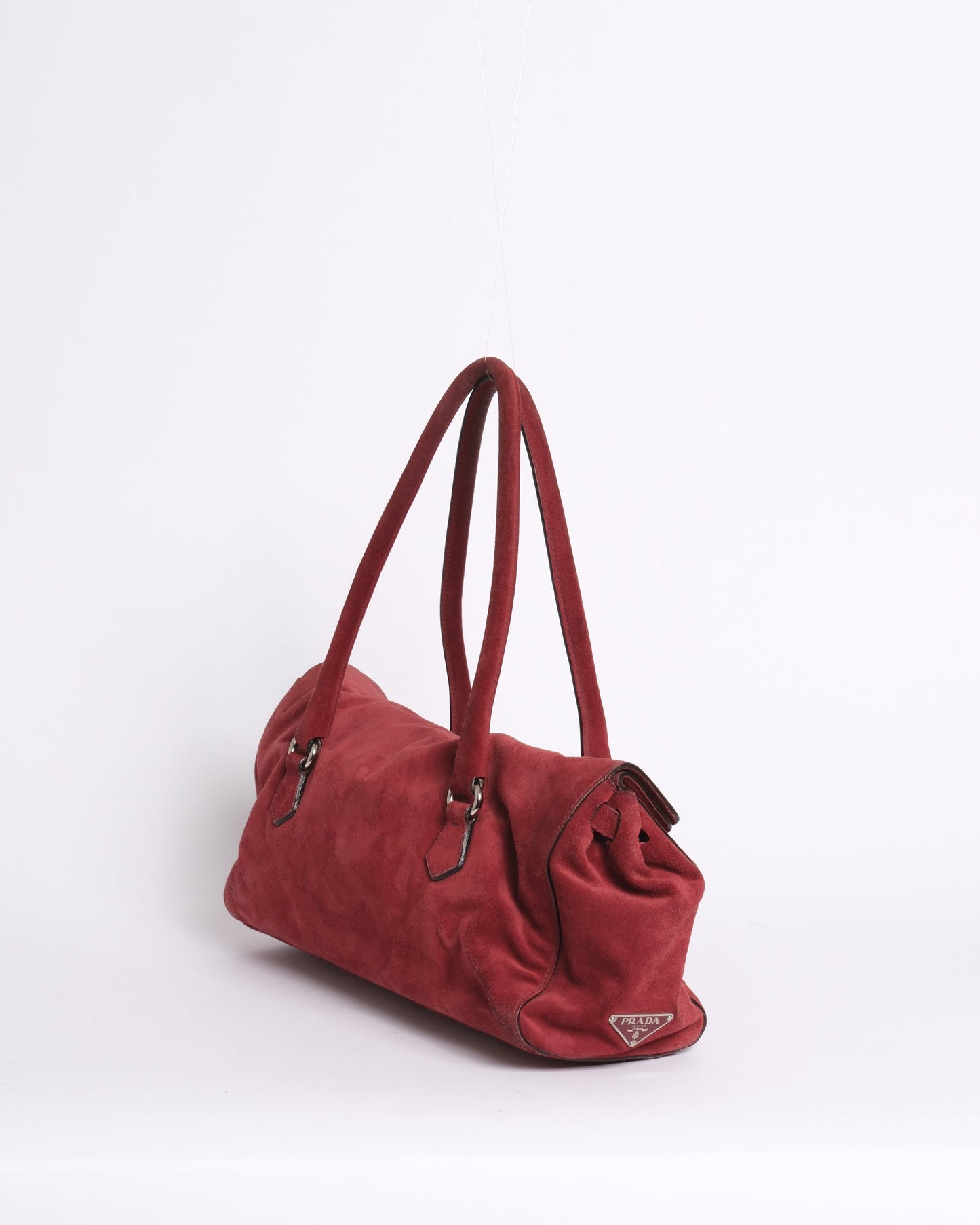 Prada Red Suede Camoscio Push Lock Shoulder Bag