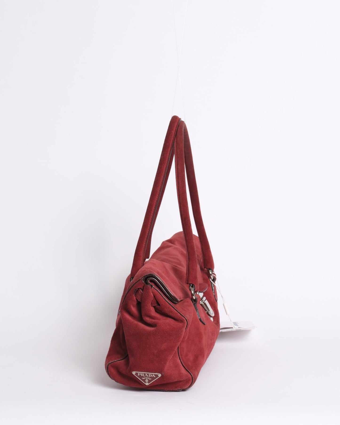 Prada Red Suede Camoscio Push Lock Shoulder Bag