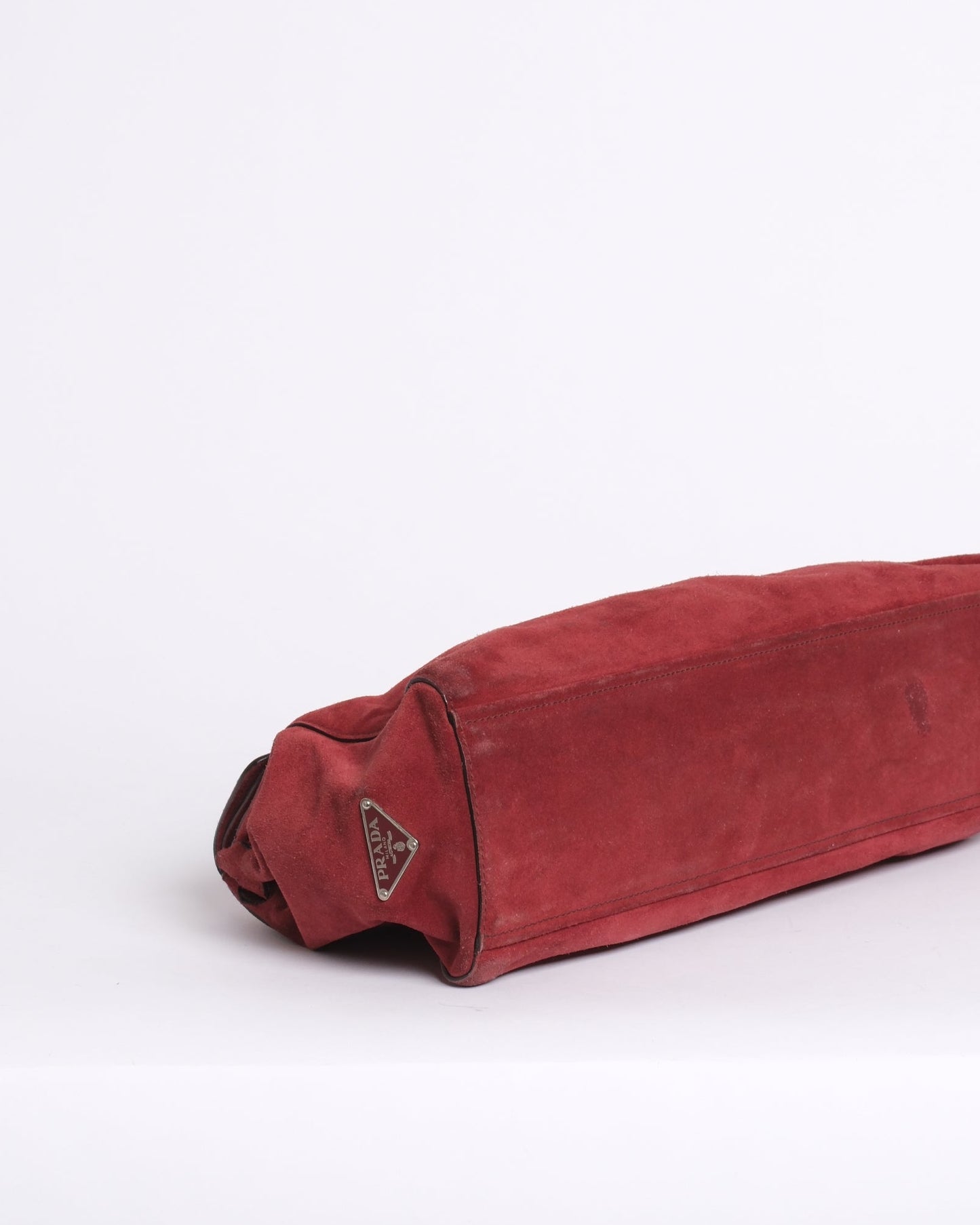 Prada Red Suede Camoscio Push Lock Shoulder Bag