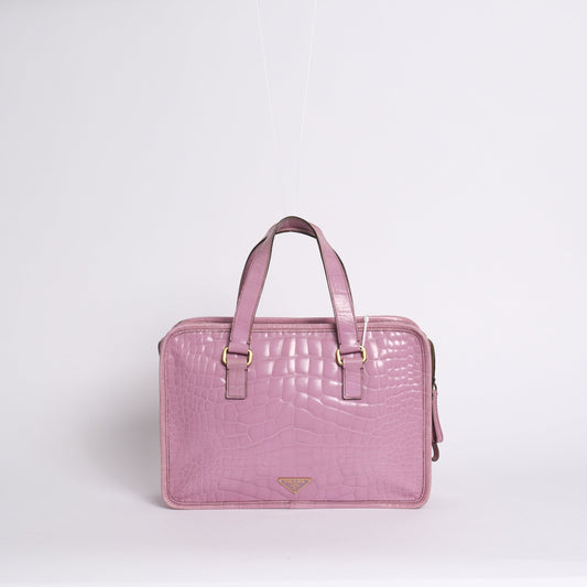 Prada Purple Embossed Alligator Leather Bauletto Handbag