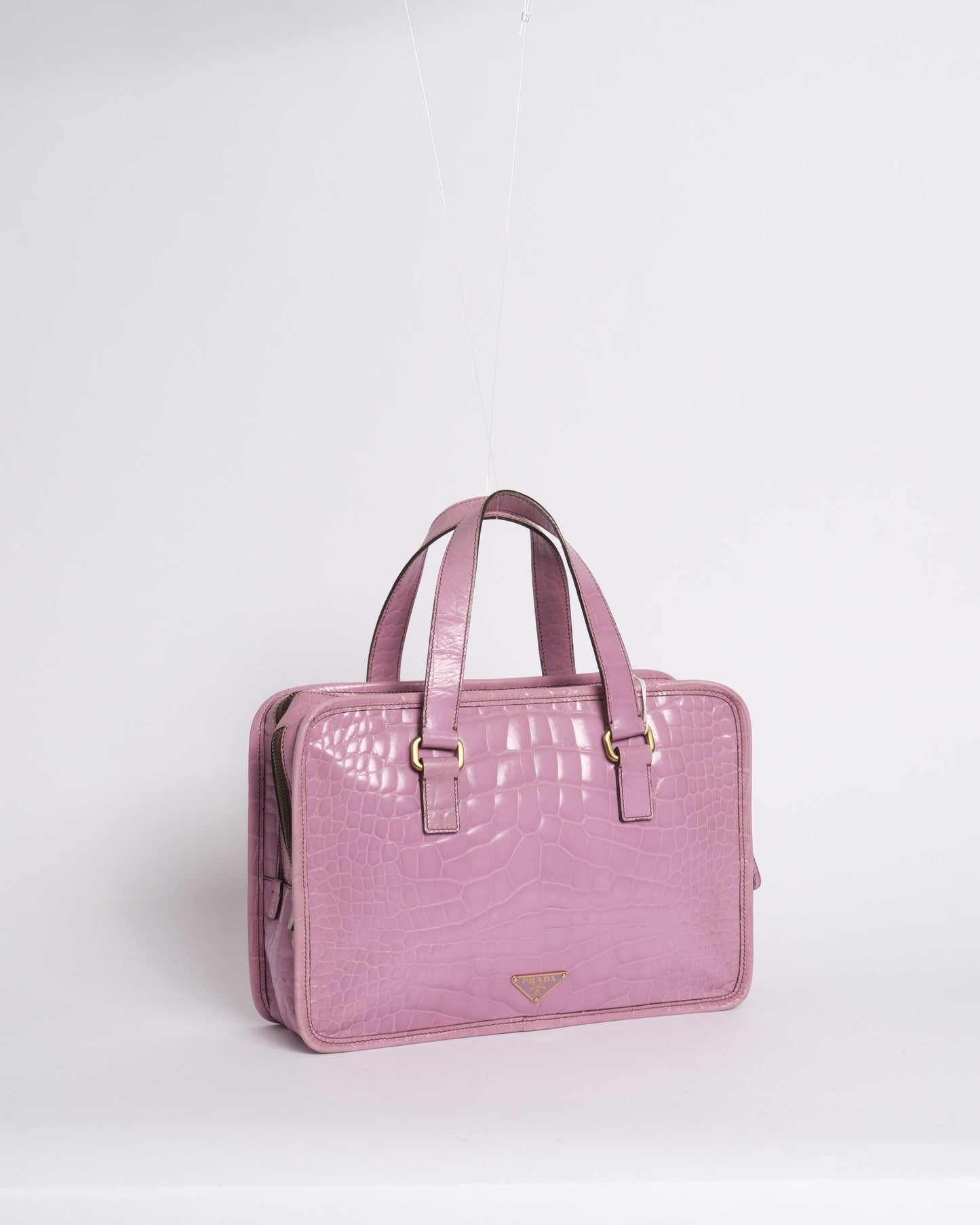 Prada Purple Embossed Alligator Leather Bauletto Handbag (Copy)