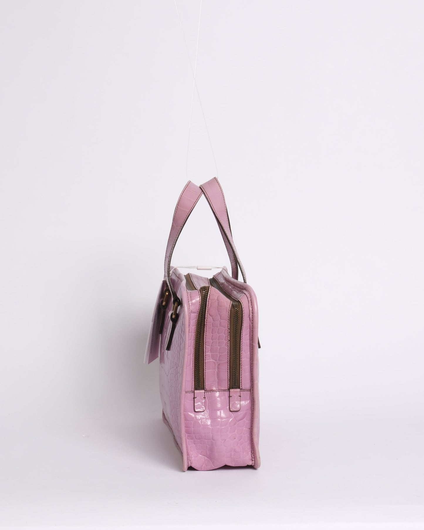 Prada Purple Embossed Alligator Leather Bauletto Handbag (Copy)