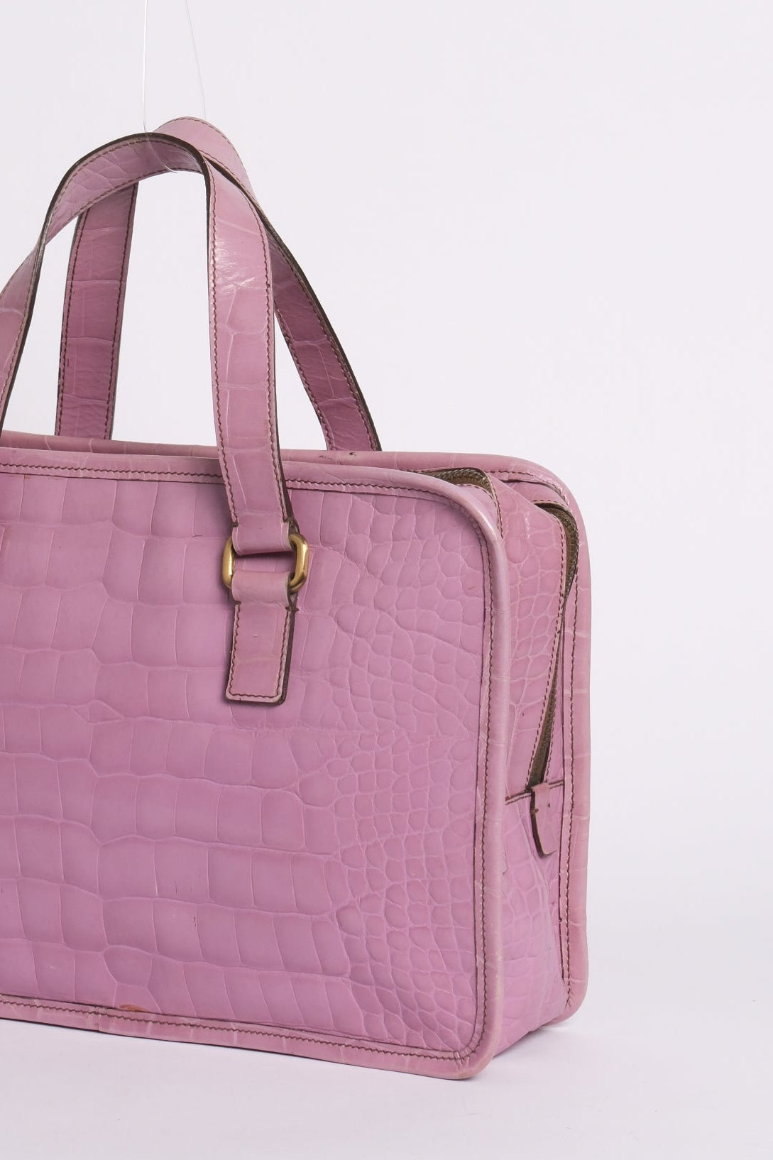Prada Purple Embossed Alligator Leather Bauletto Handbag (Copy)