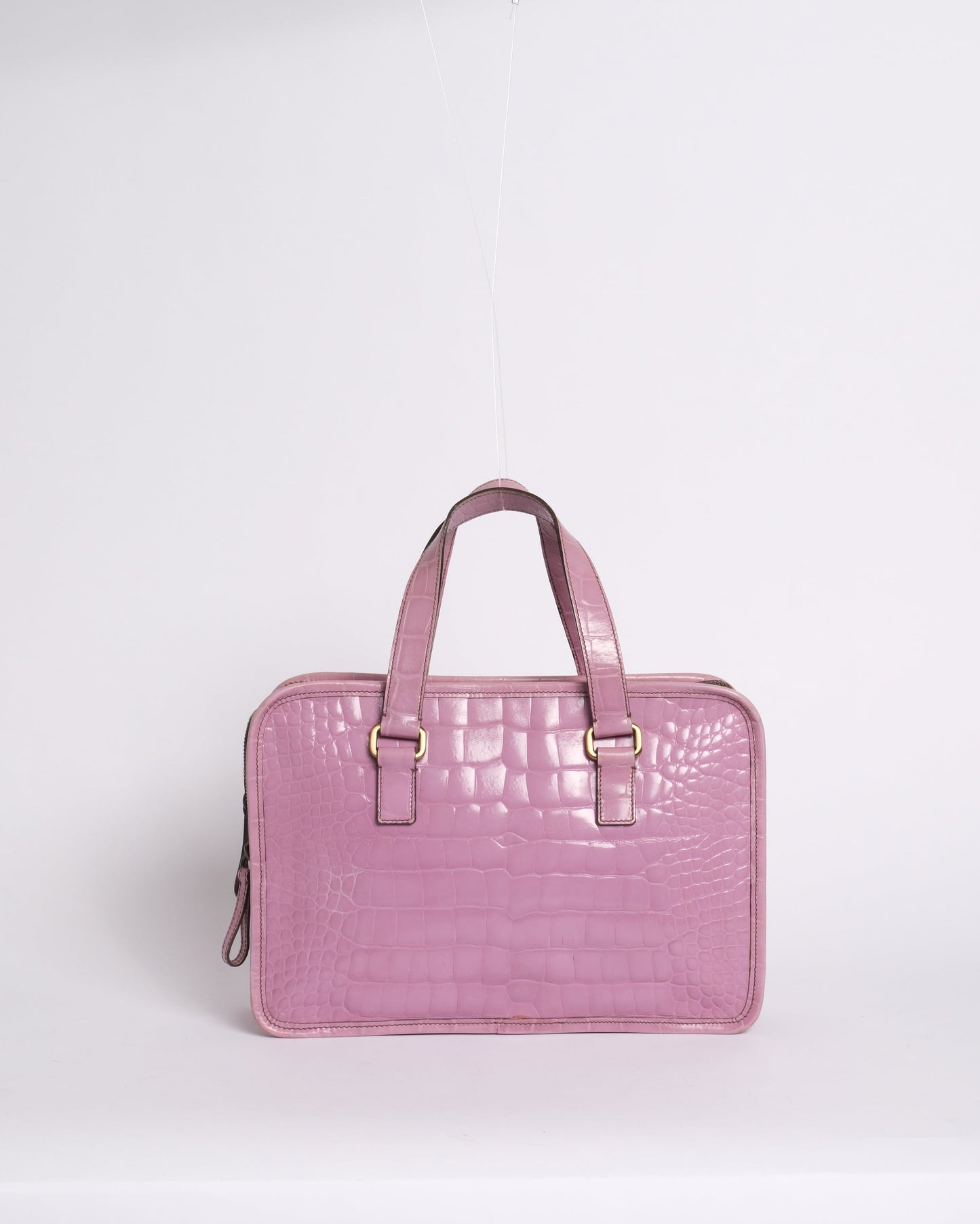 Prada Purple Embossed Alligator Leather Bauletto Handbag (Copy)