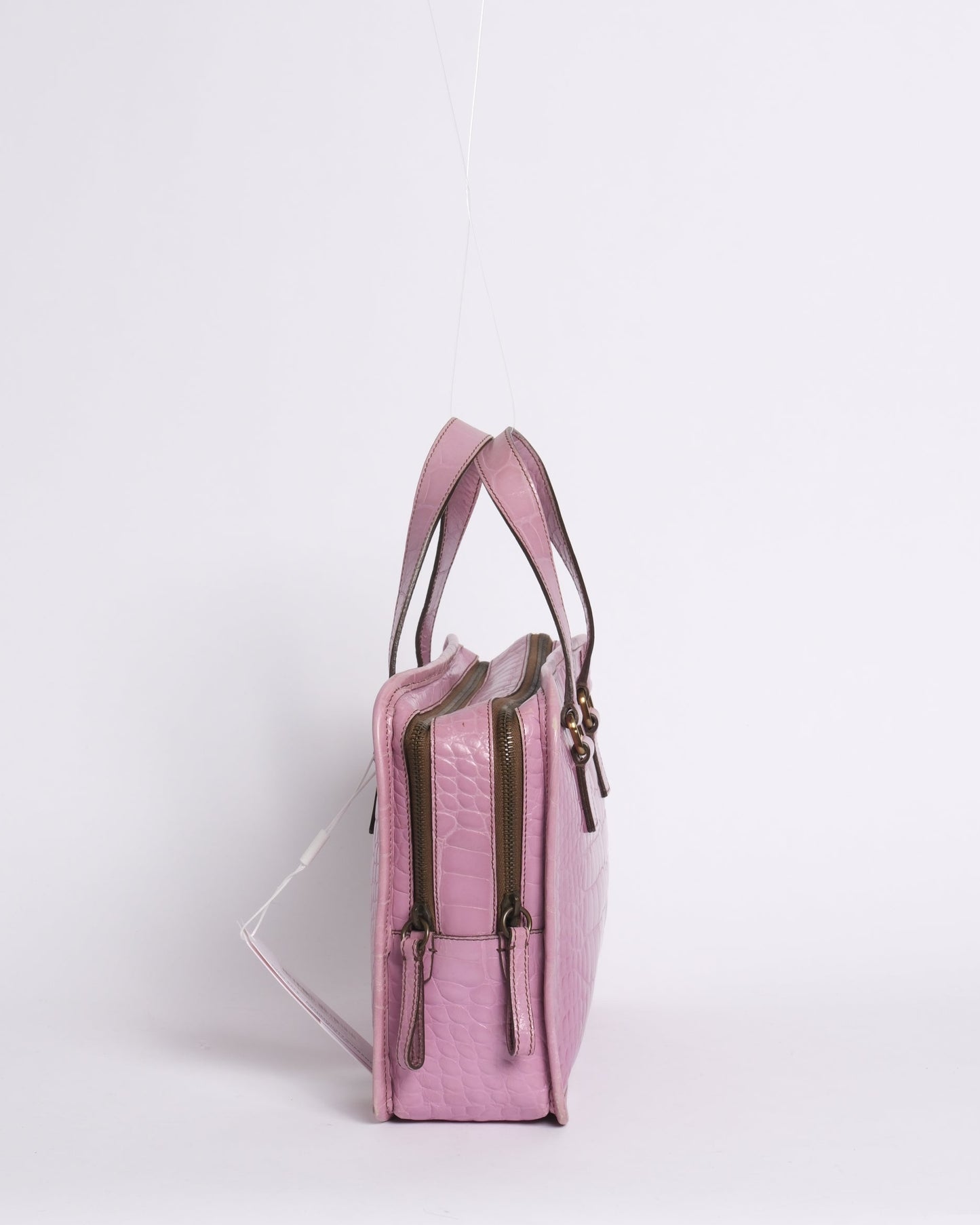 Prada Purple Embossed Alligator Leather Bauletto Handbag (Copy)