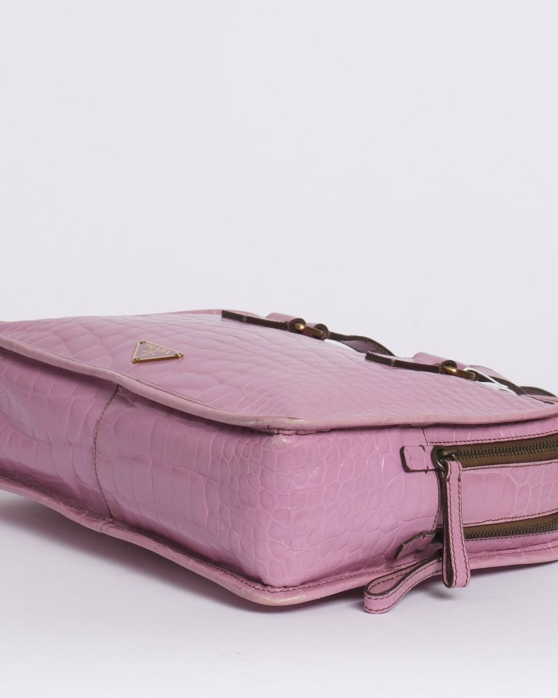 Prada Purple Embossed Alligator Leather Bauletto Handbag (Copy)