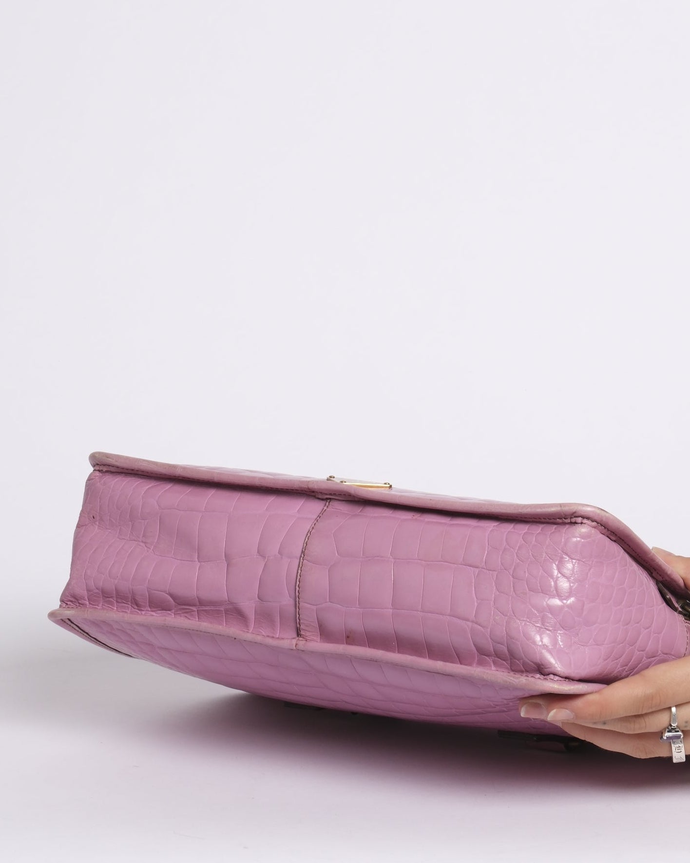 Prada Purple Embossed Alligator Leather Bauletto Handbag (Copy)