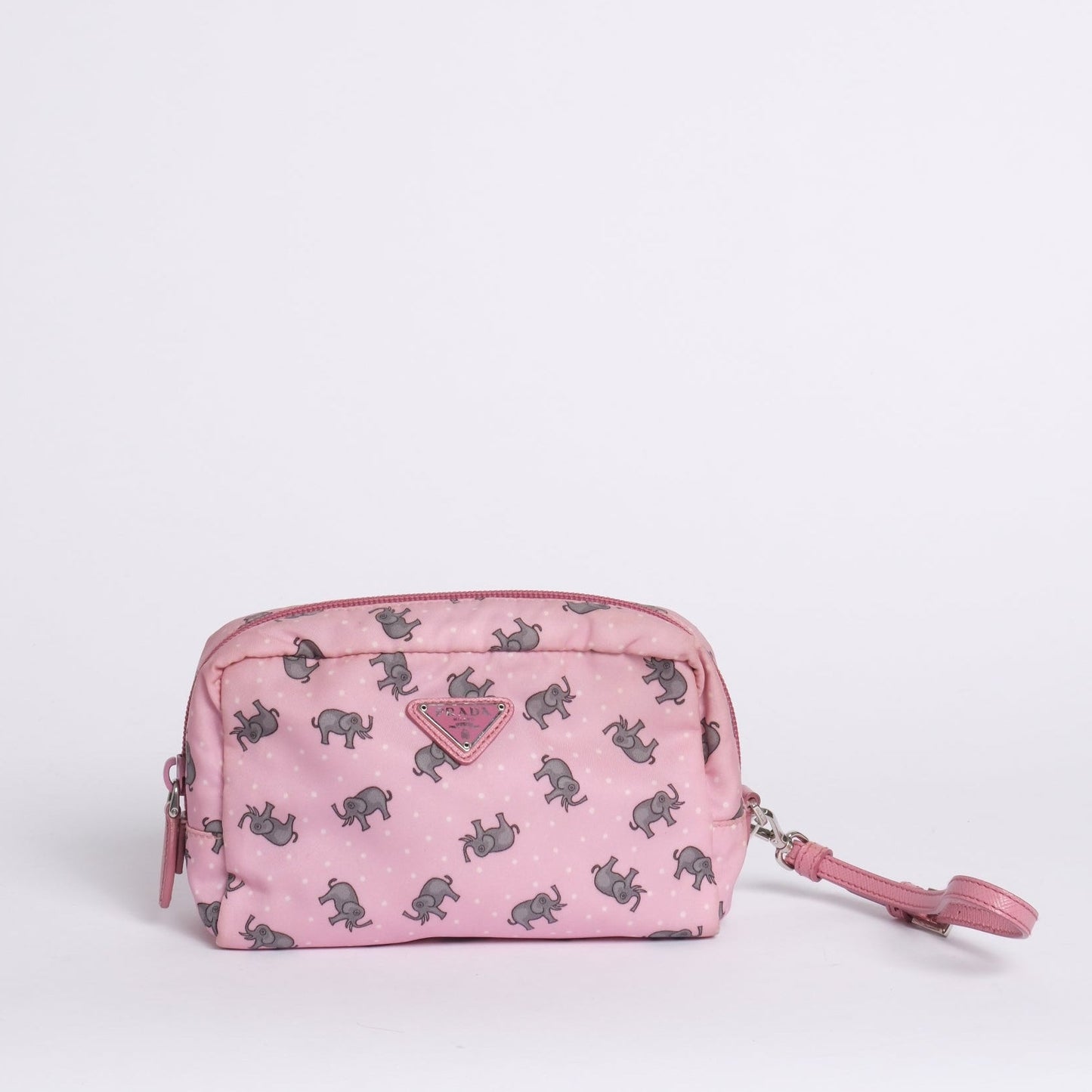 Prada Pink Nylon Elephant Print Cosmetic Bag