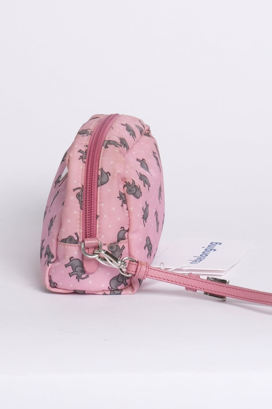 Prada Pink Nylon Elephant Print Cosmetic Bag