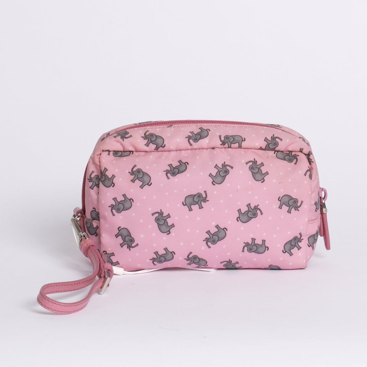 Prada Pink Nylon Elephant Print Cosmetic Bag