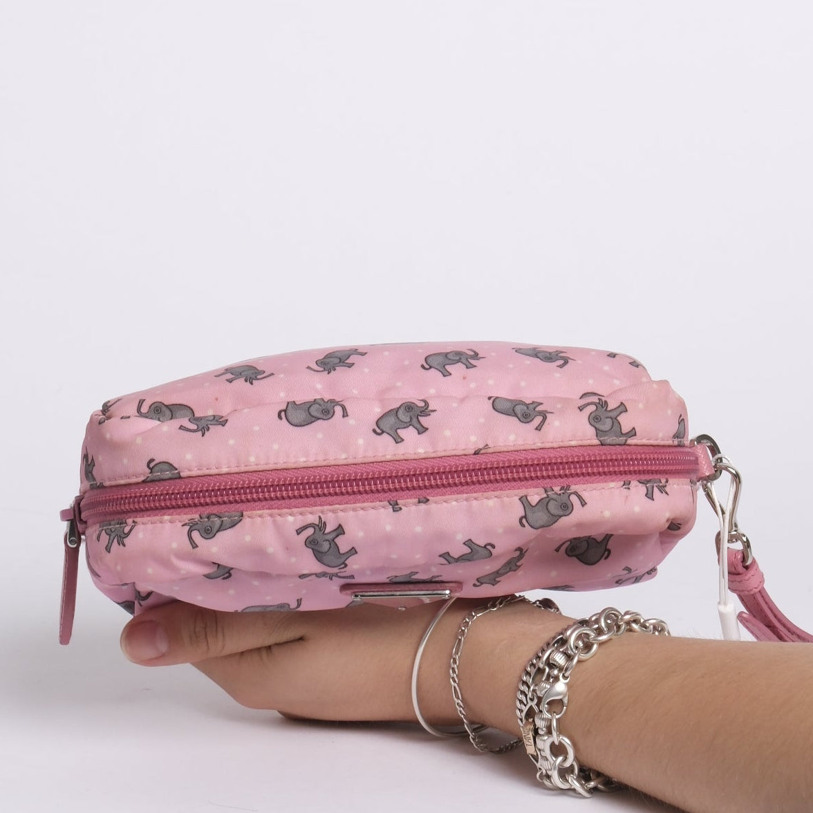 Prada Pink Nylon Elephant Print Cosmetic Bag