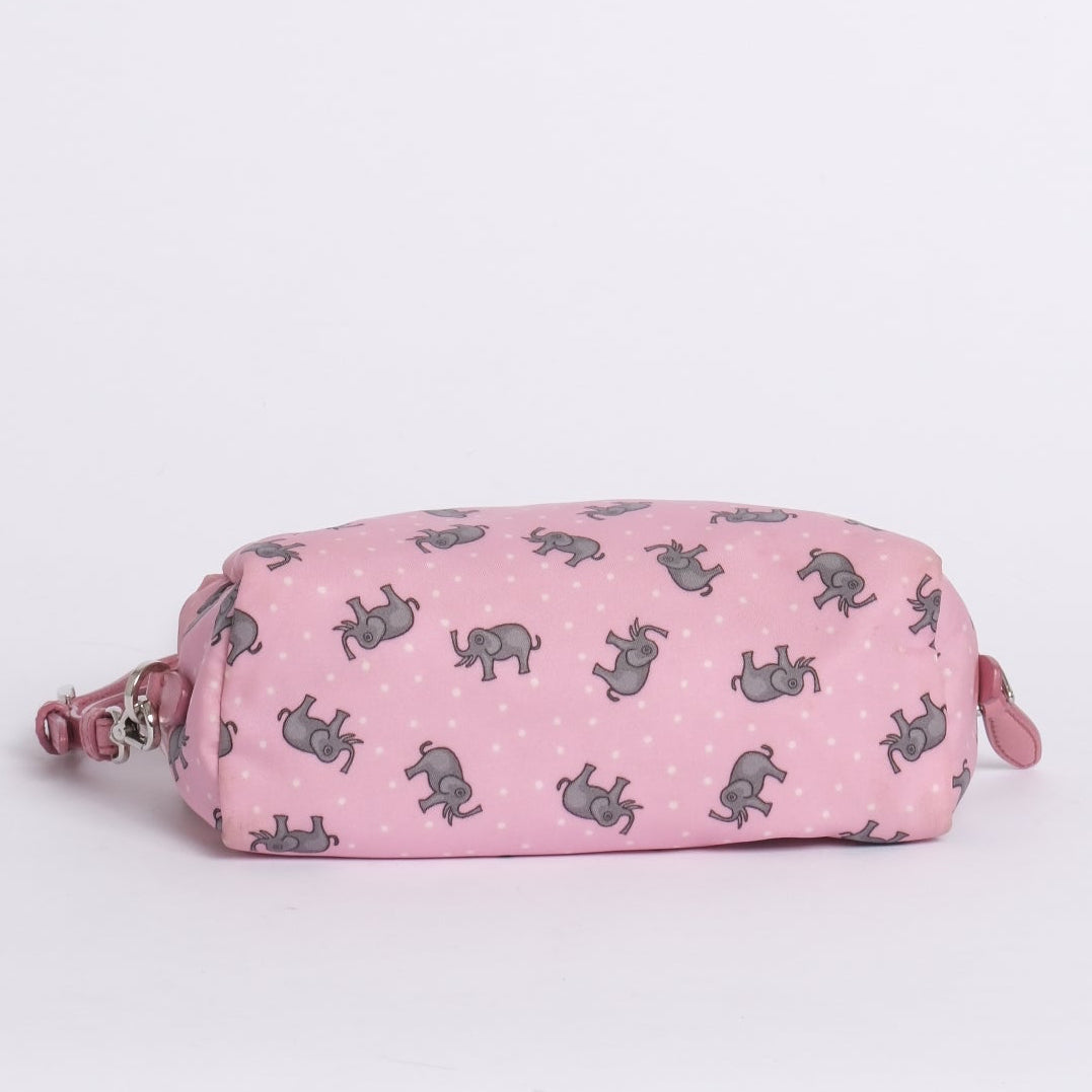 Prada Pink Nylon Elephant Print Cosmetic Bag