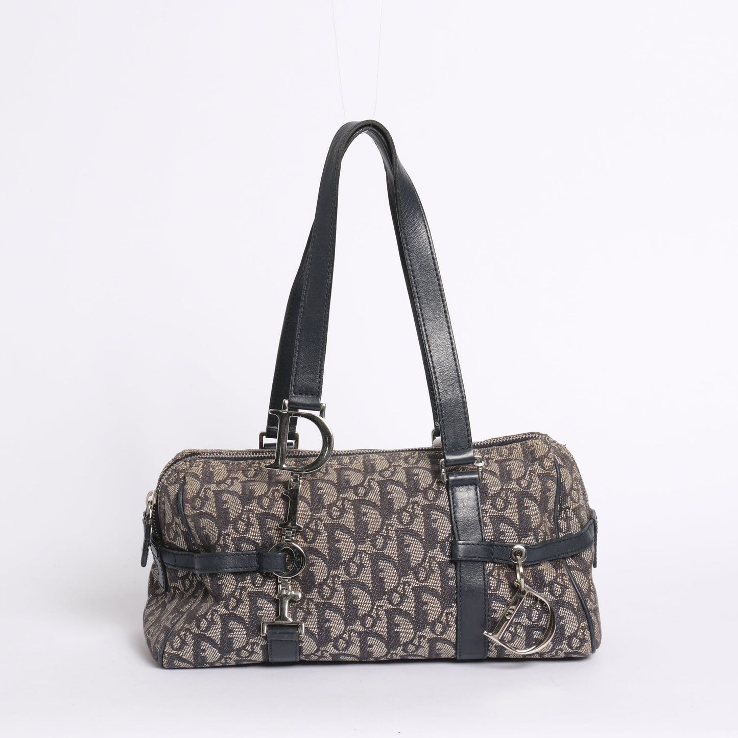 Christian Dior Navy Trotter Monogram Canvas Charm Boston Bag