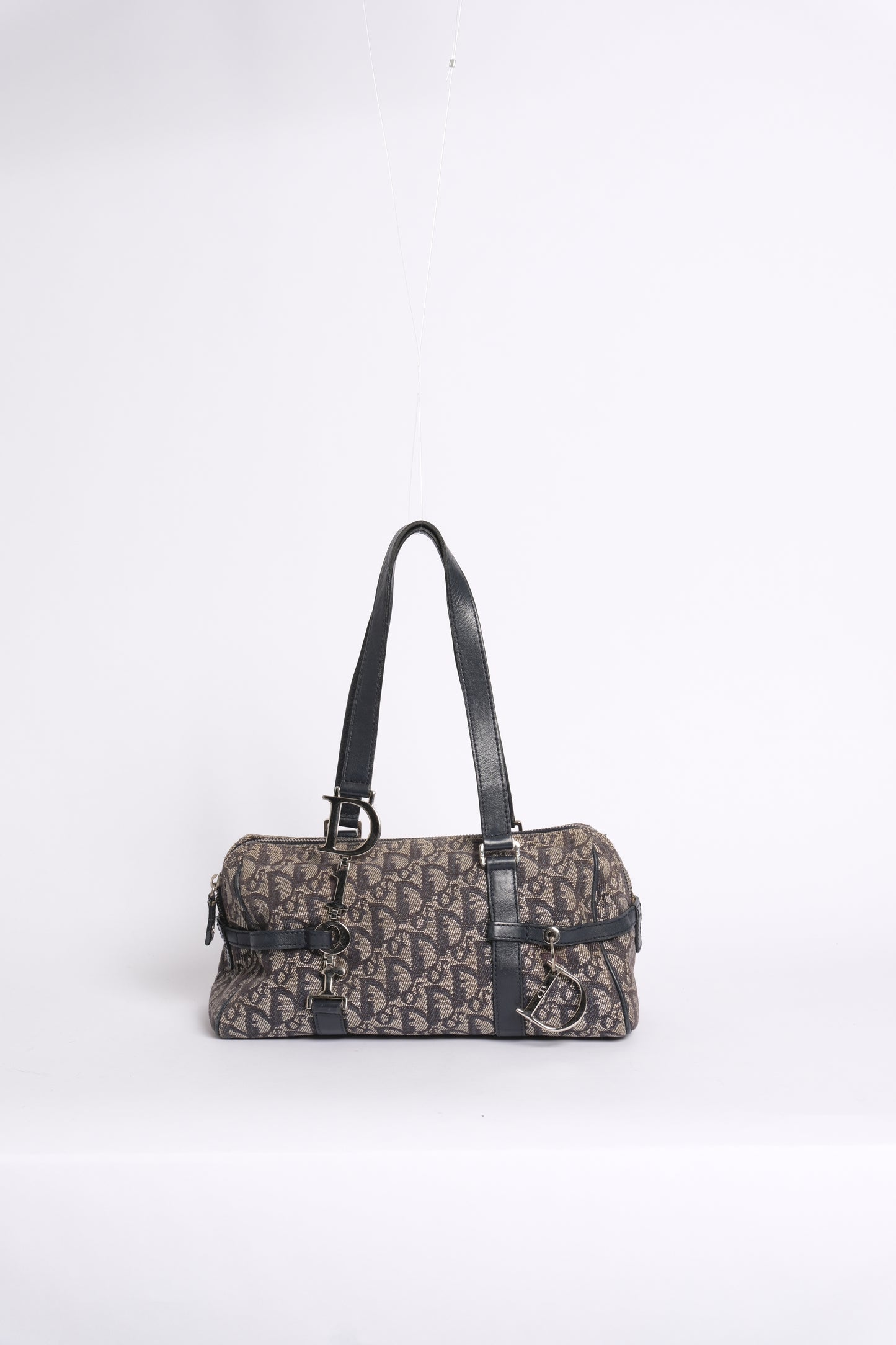 Christian Dior Navy Trotter Monogram Canvas Charm Boston Bag