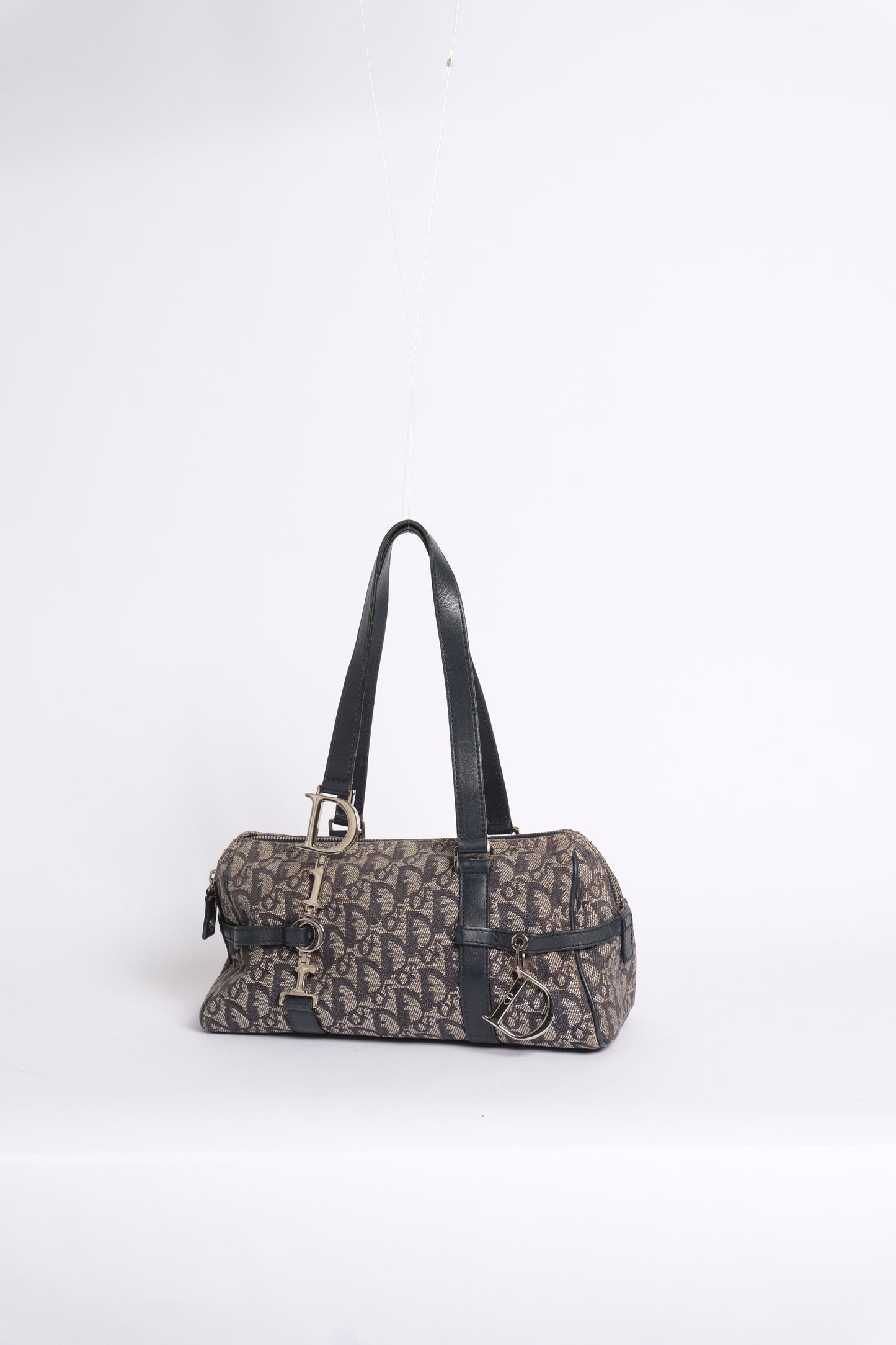Christian Dior Navy Trotter Monogram Canvas Charm Boston Bag