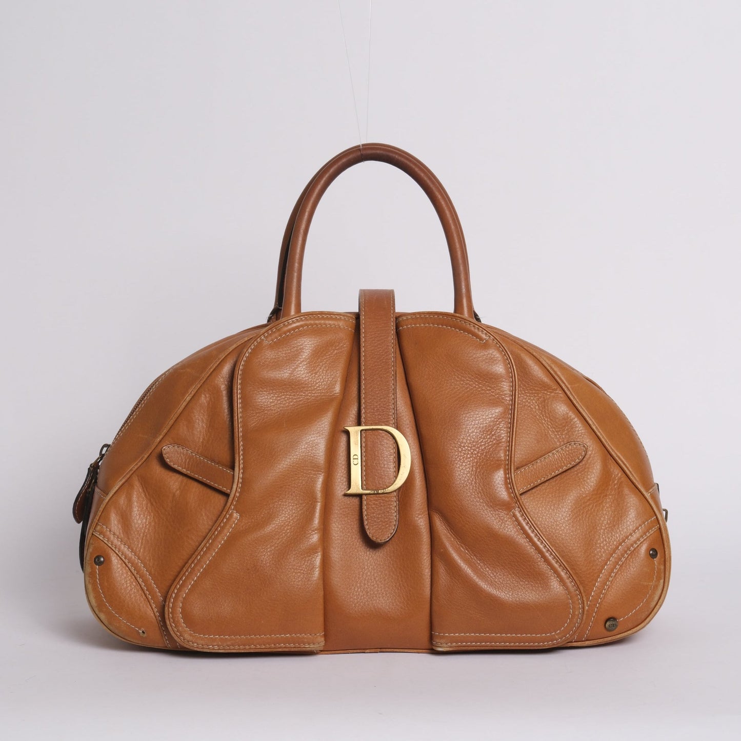 Christian Dior Cognac Brown Leather Double Saddle Bowler