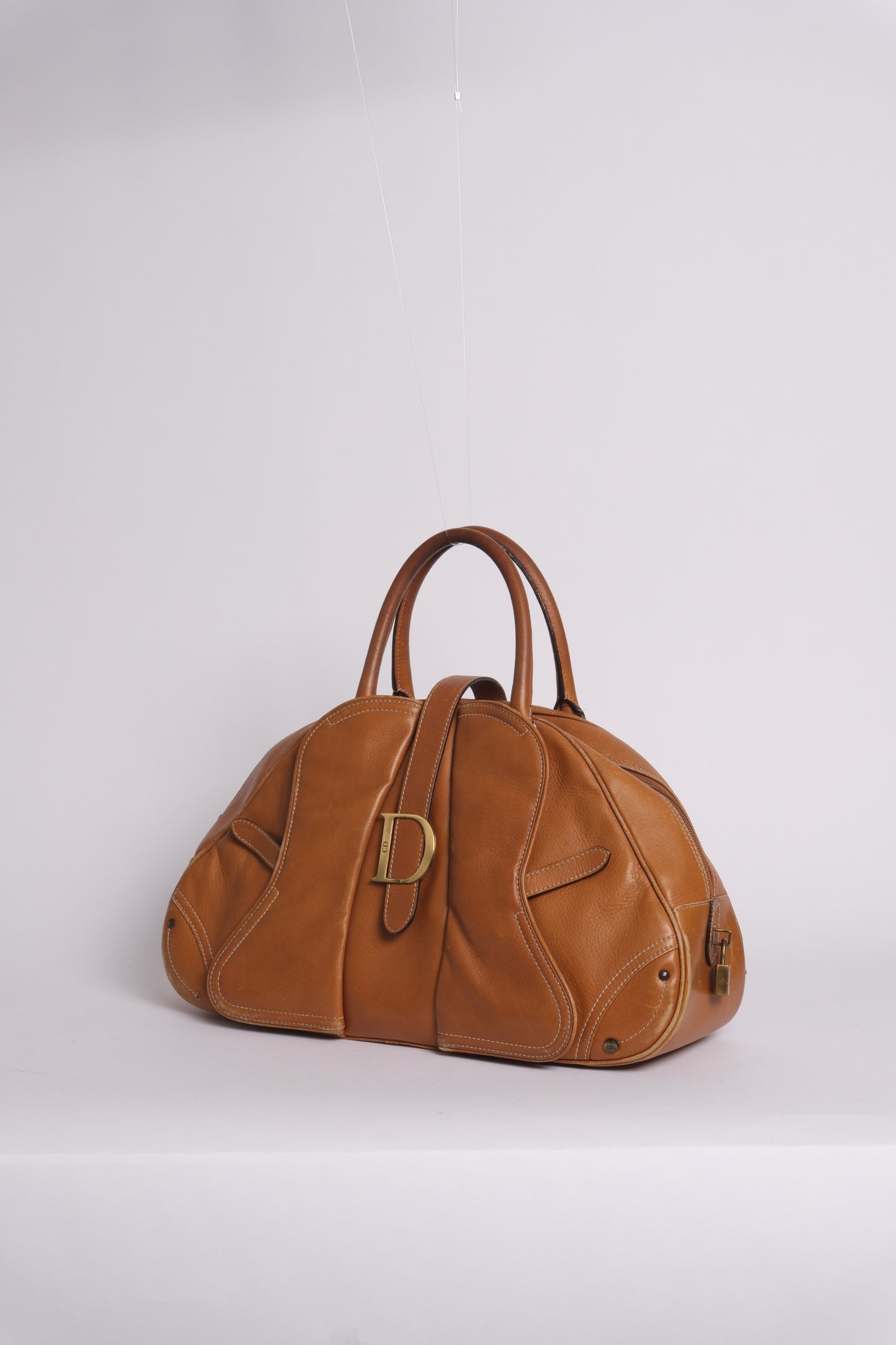 Christian Dior Cognac Brown Leather Double Saddle Bowler