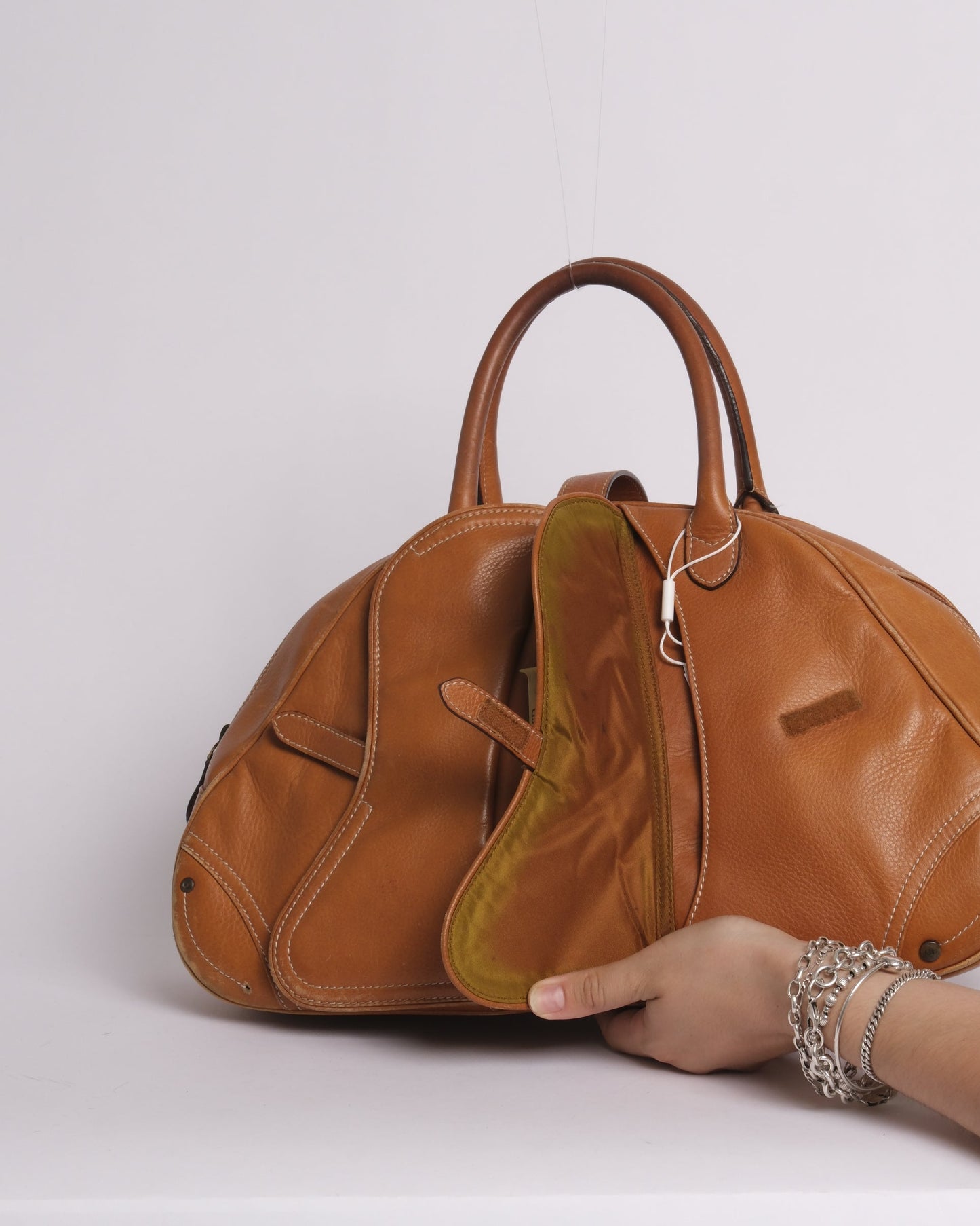 Christian Dior Cognac Brown Leather Double Saddle Bowler