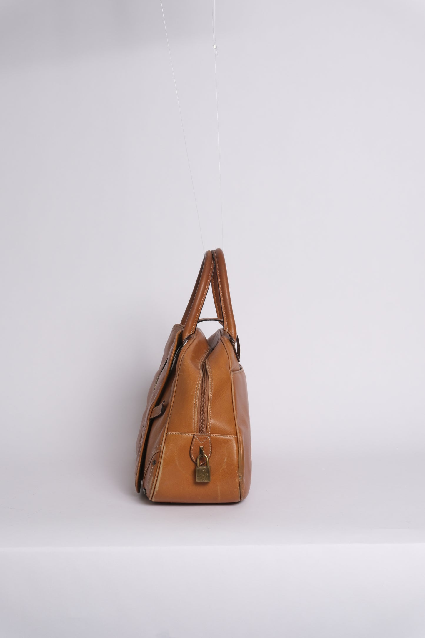 Christian Dior Cognac Brown Leather Double Saddle Bowler