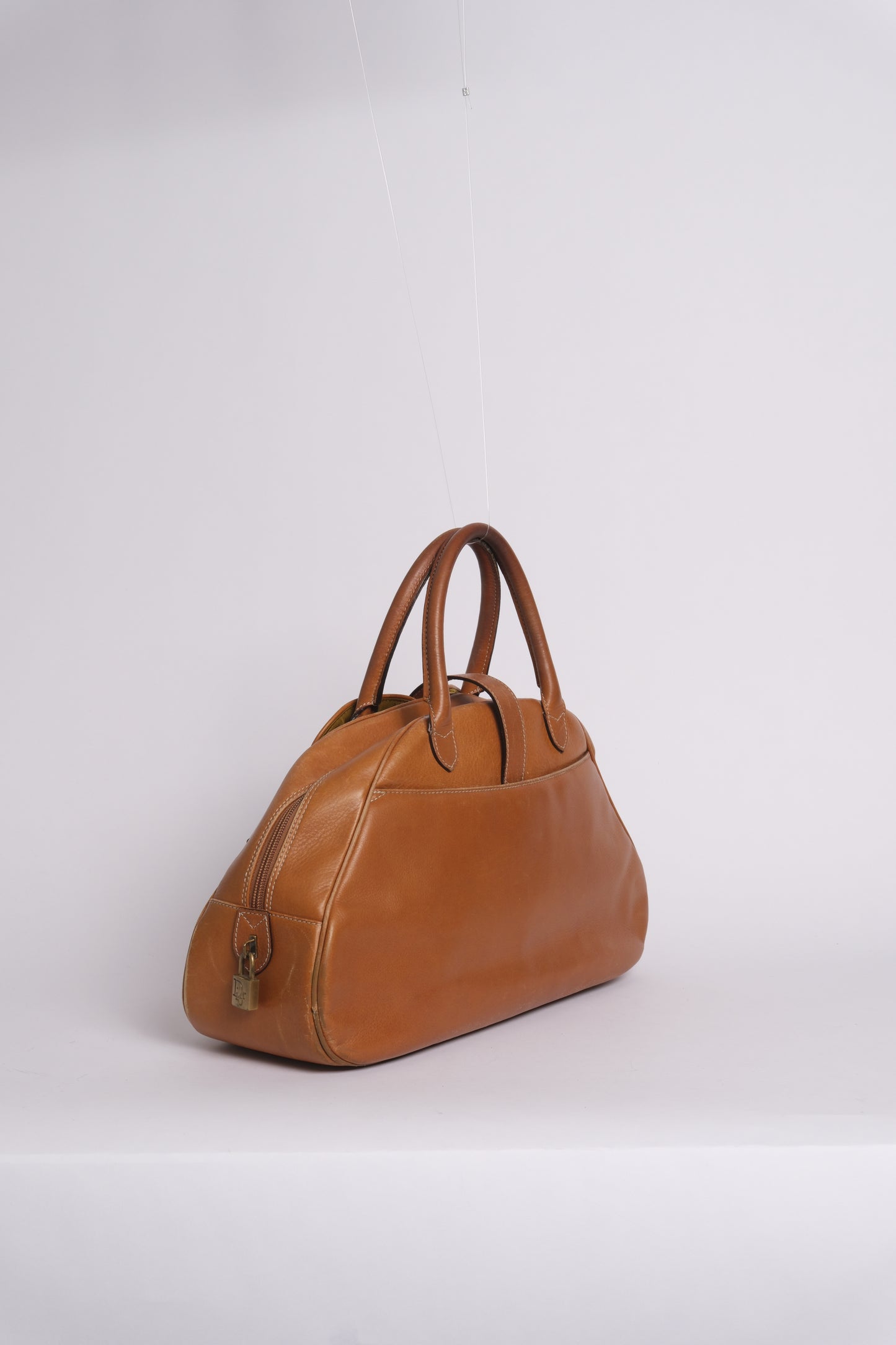 Christian Dior Cognac Brown Leather Double Saddle Bowler