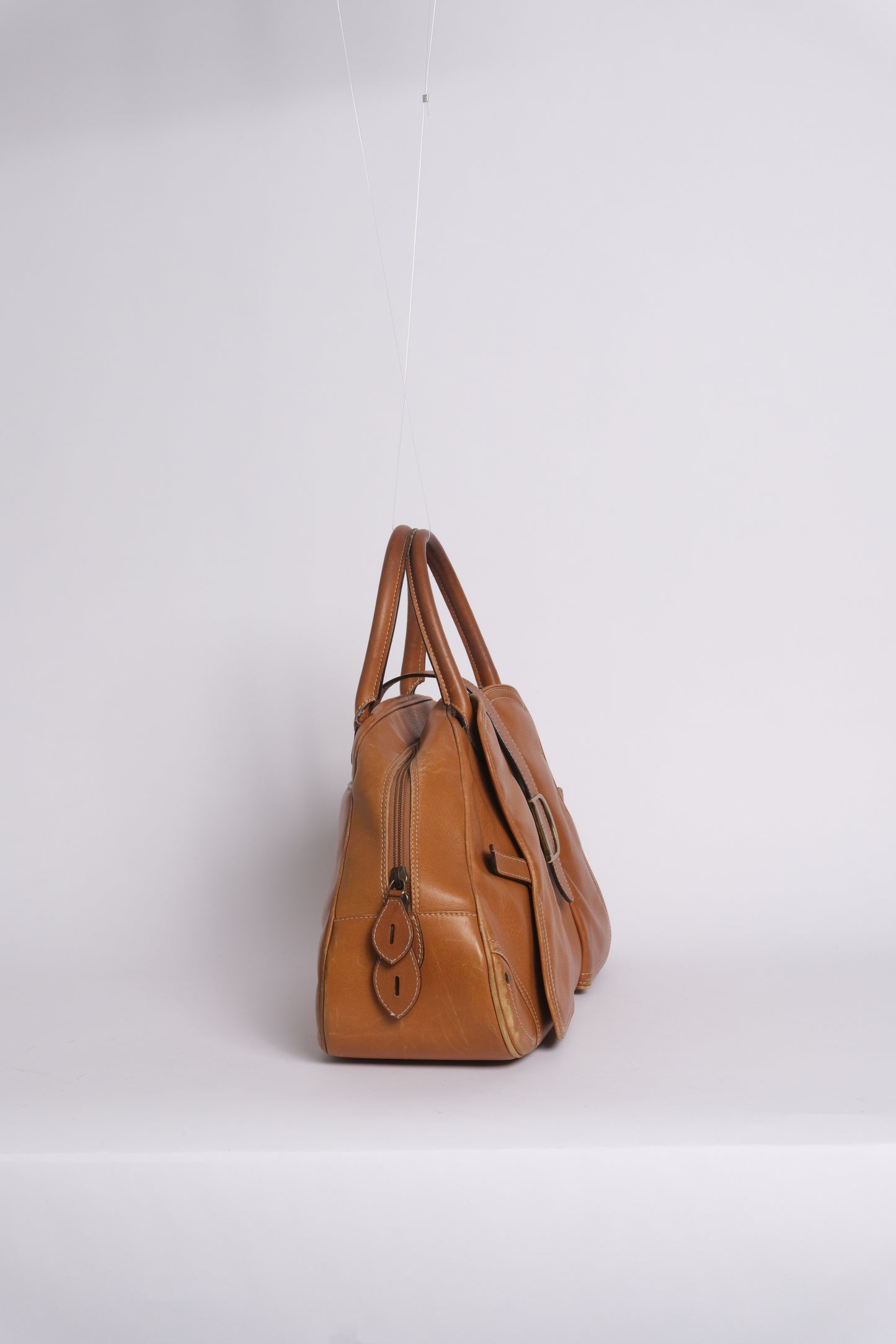 Christian Dior Cognac Brown Leather Double Saddle Bowler
