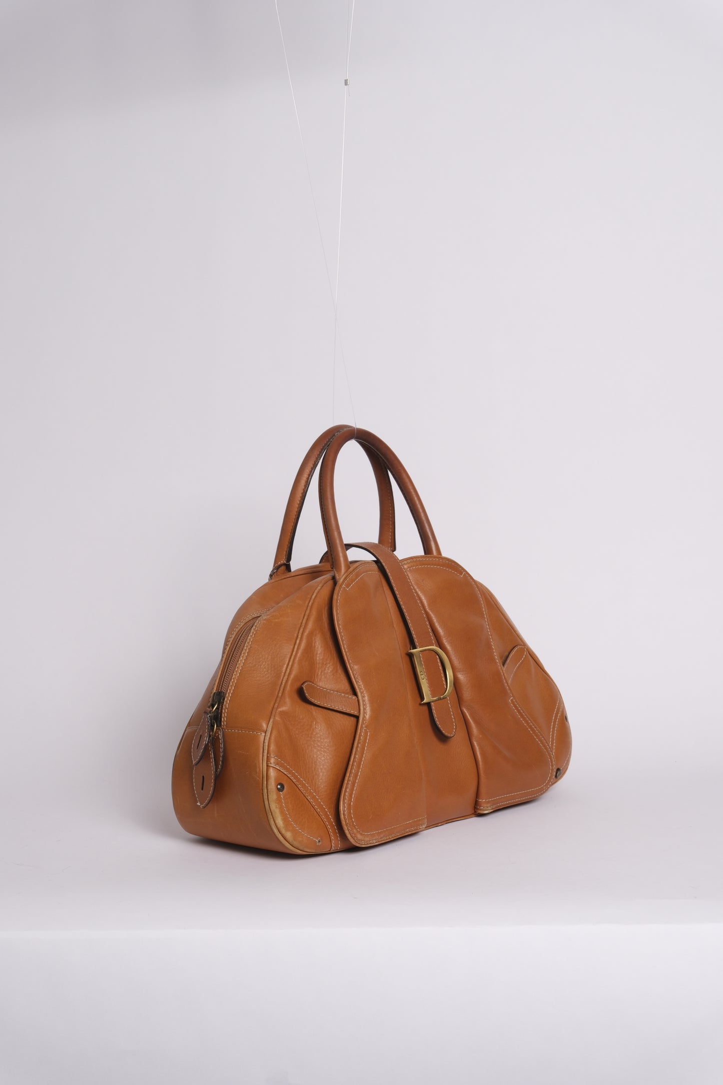 Christian Dior Cognac Brown Leather Double Saddle Bowler
