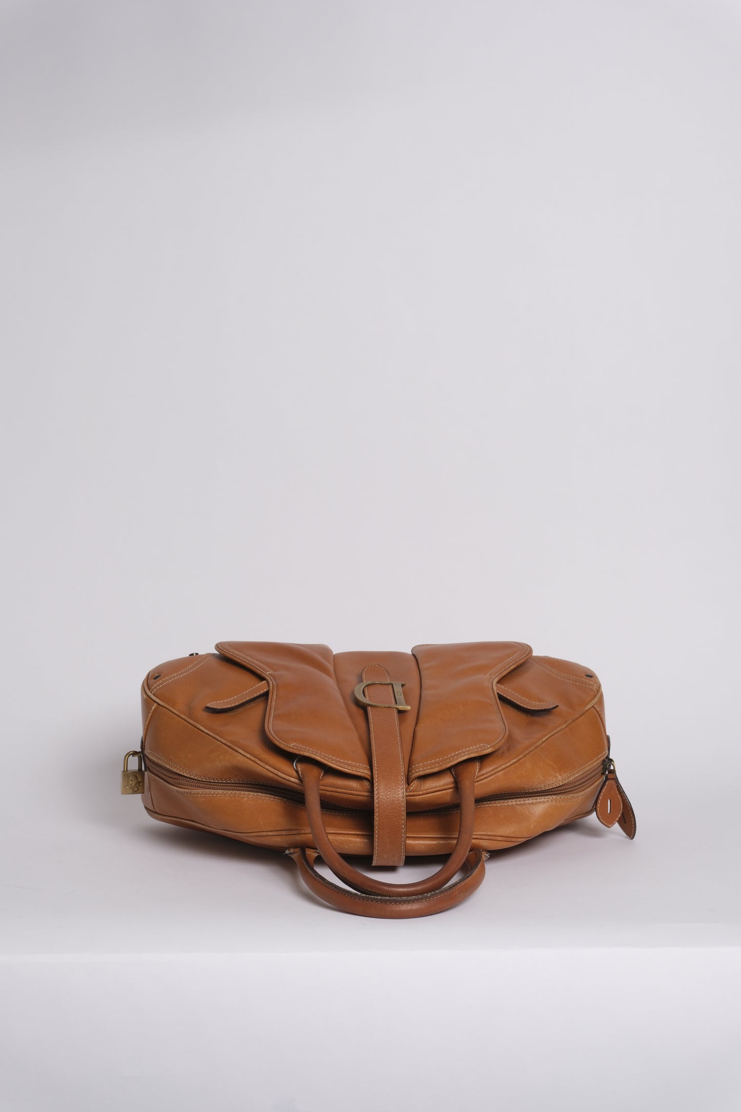 Christian Dior Cognac Brown Leather Double Saddle Bowler