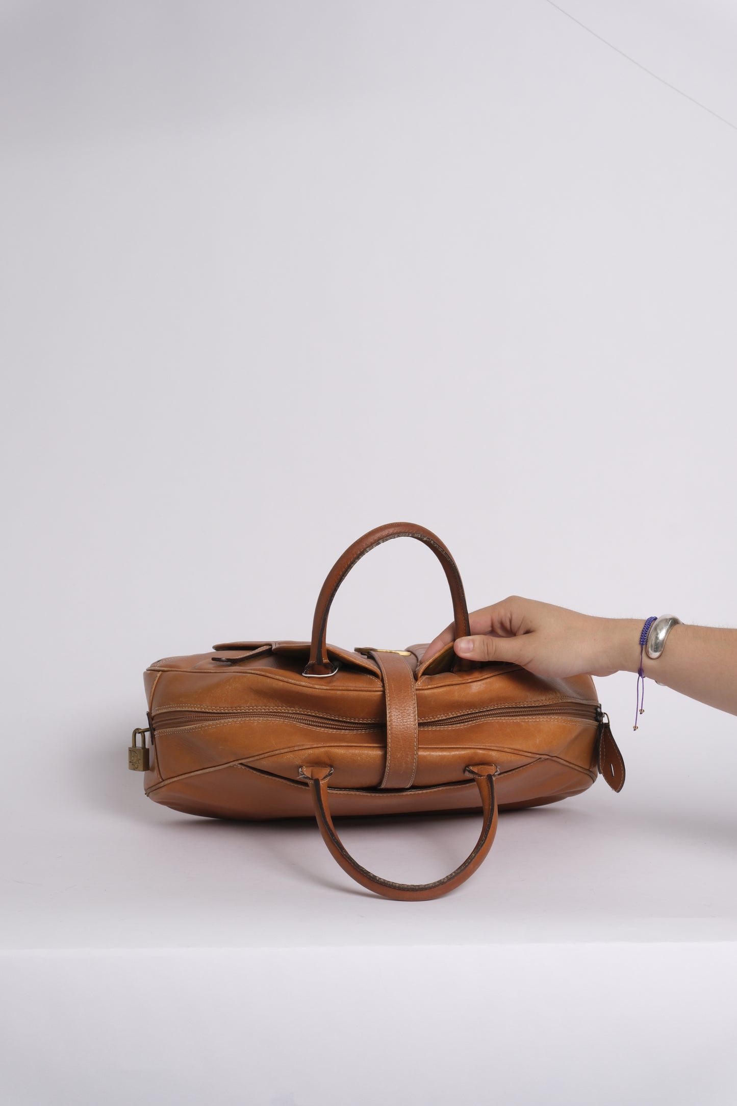 Christian Dior Cognac Brown Leather Double Saddle Bowler
