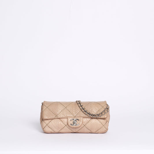 Chanel Beige Snakeskin Ultra Stitch Quilted Flap SHW