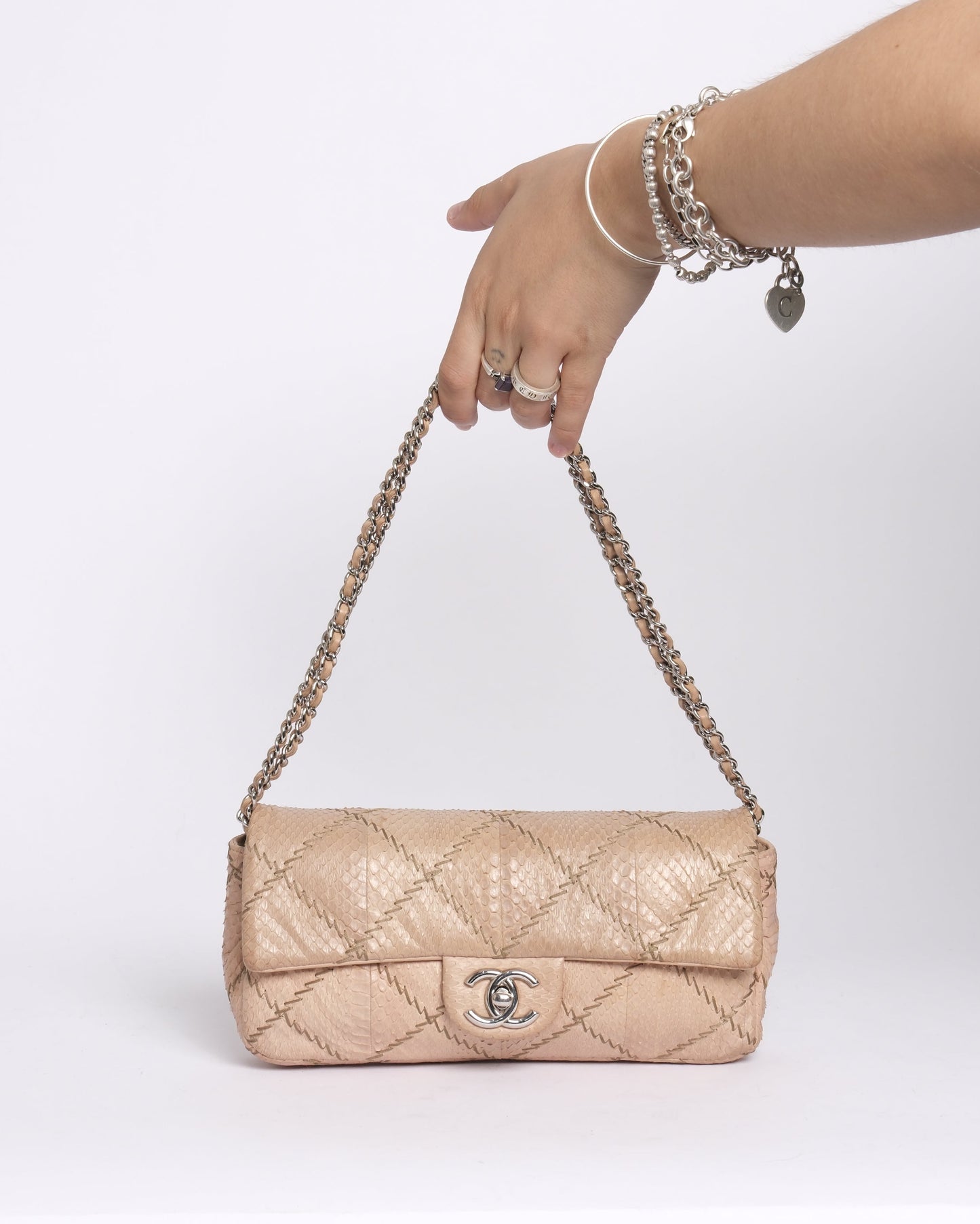 Chanel Beige Snakeskin Ultra Stitch Quilted Flap SHW