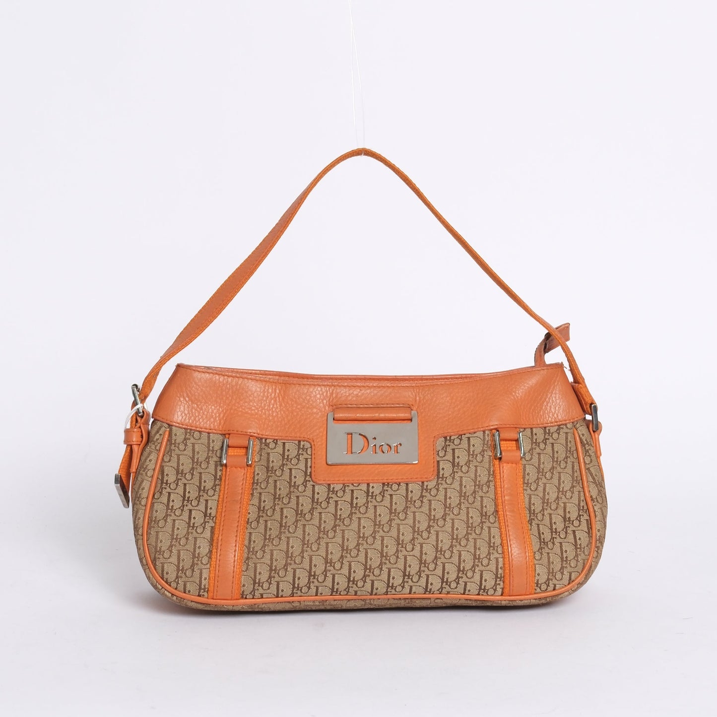 Christian Dior Brown Orange Trotter Street Chic Monogram Handbag
