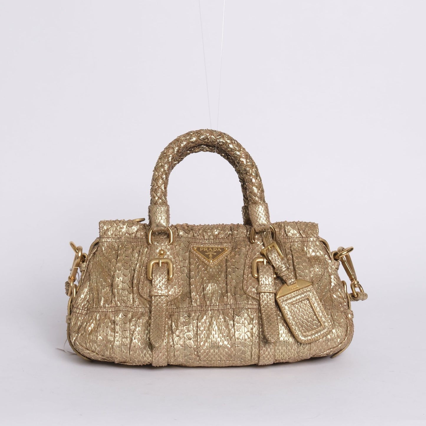 Prada Metallic Bronze Snakeskin Leather Handbag w/ Crossbody