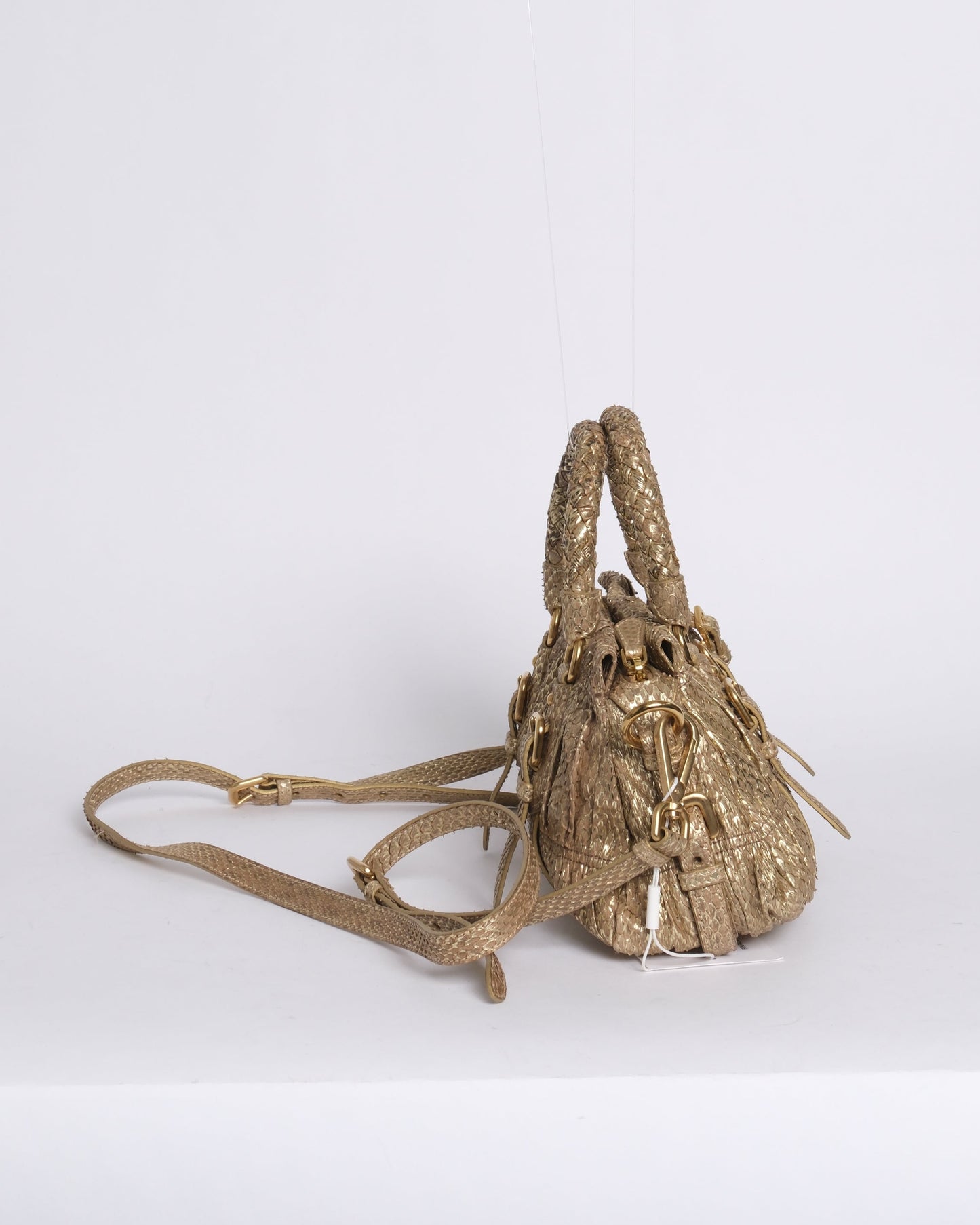 Prada Metallic Bronze Snakeskin Leather Handbag w/ Crossbody