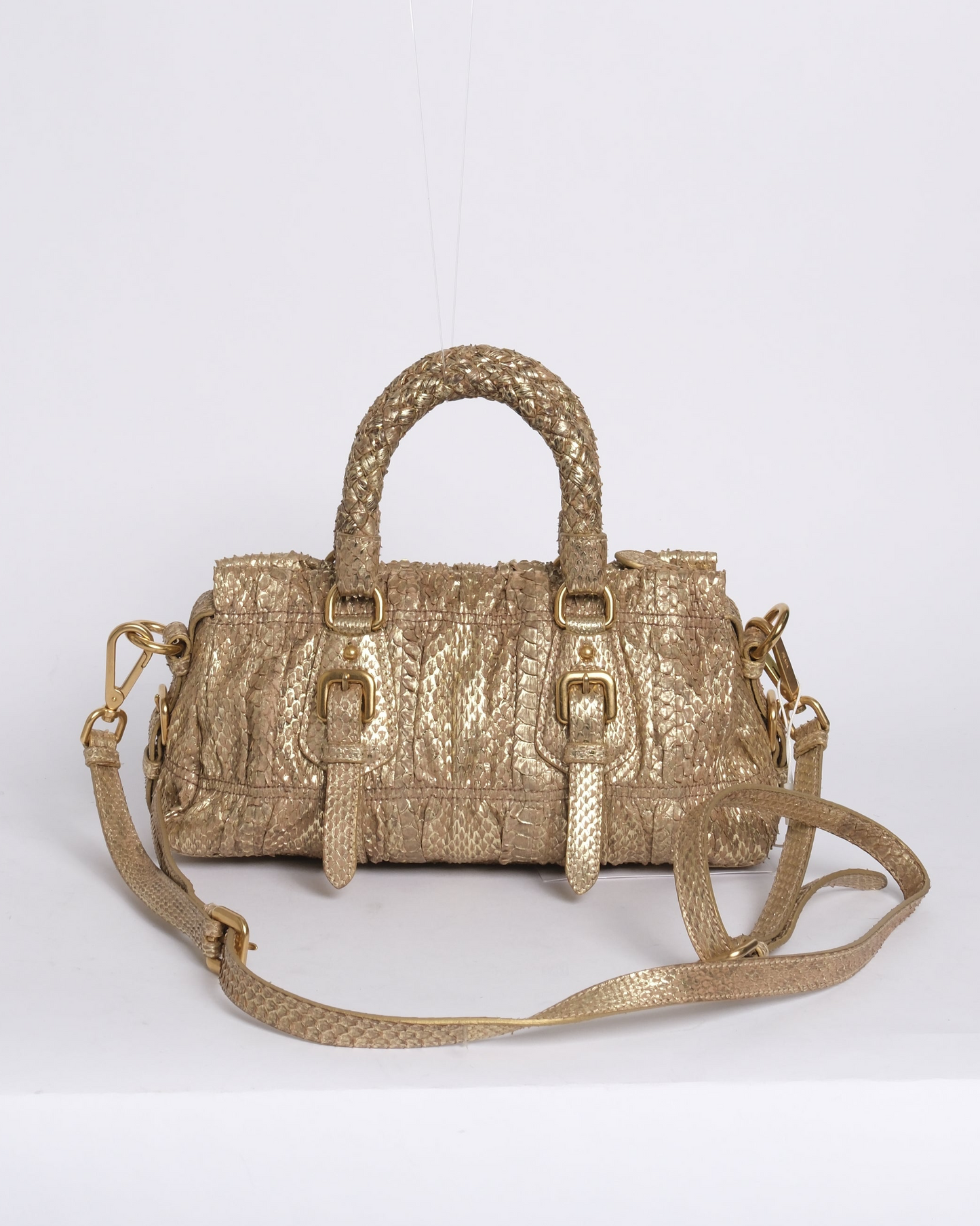 Prada Metallic Bronze Snakeskin Leather Handbag w/ Crossbody