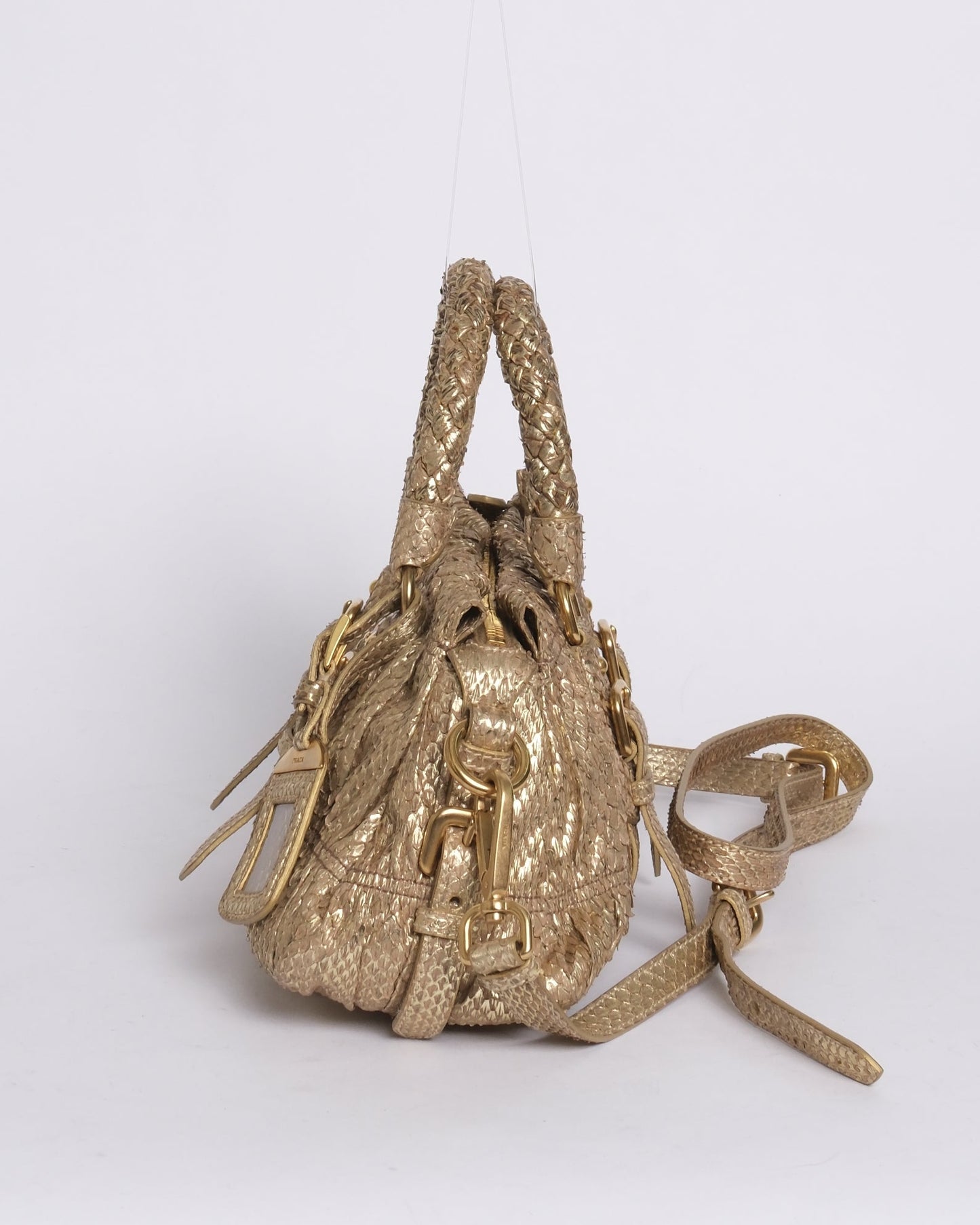 Prada Metallic Bronze Snakeskin Leather Handbag w/ Crossbody