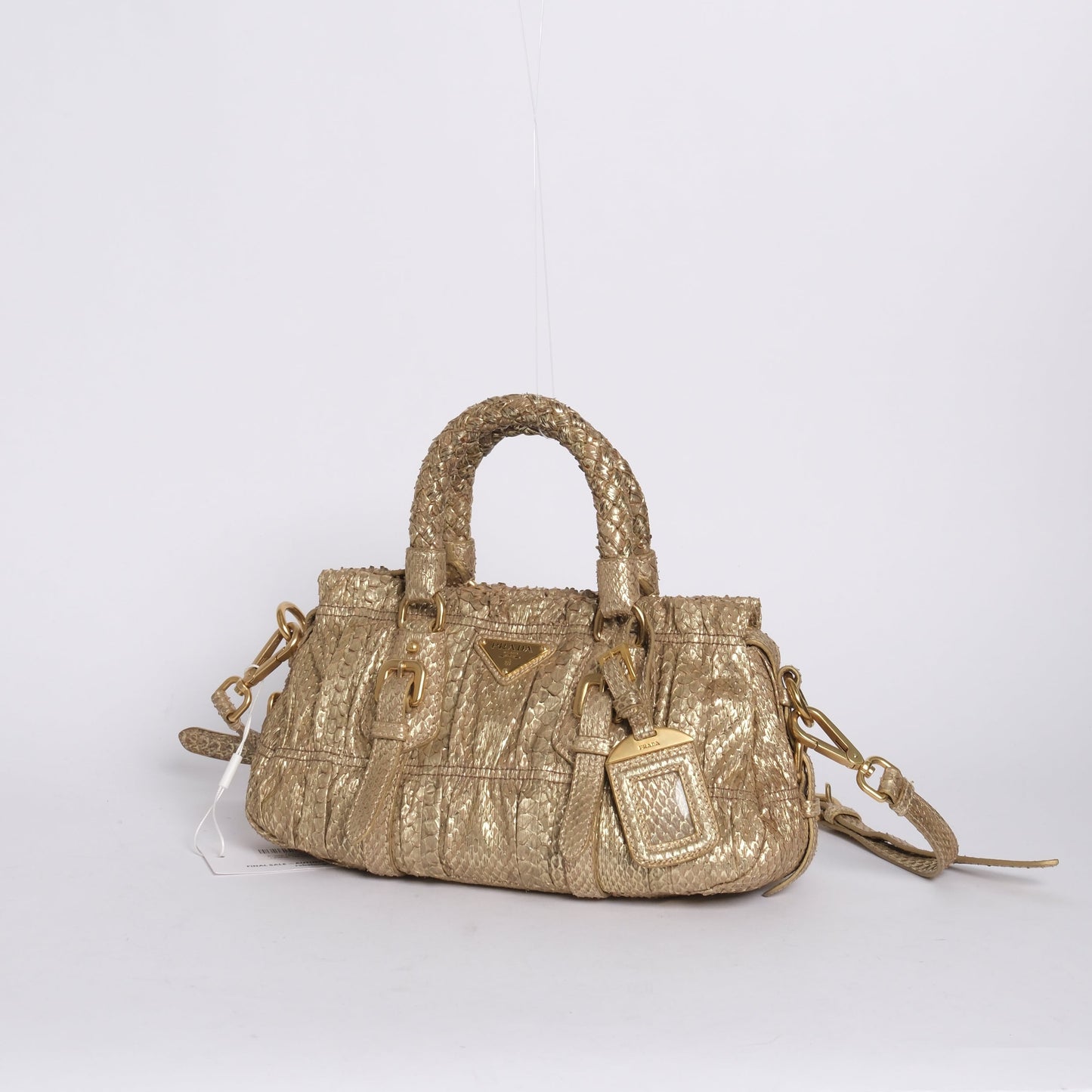 Prada Metallic Bronze Snakeskin Leather Handbag w/ Crossbody