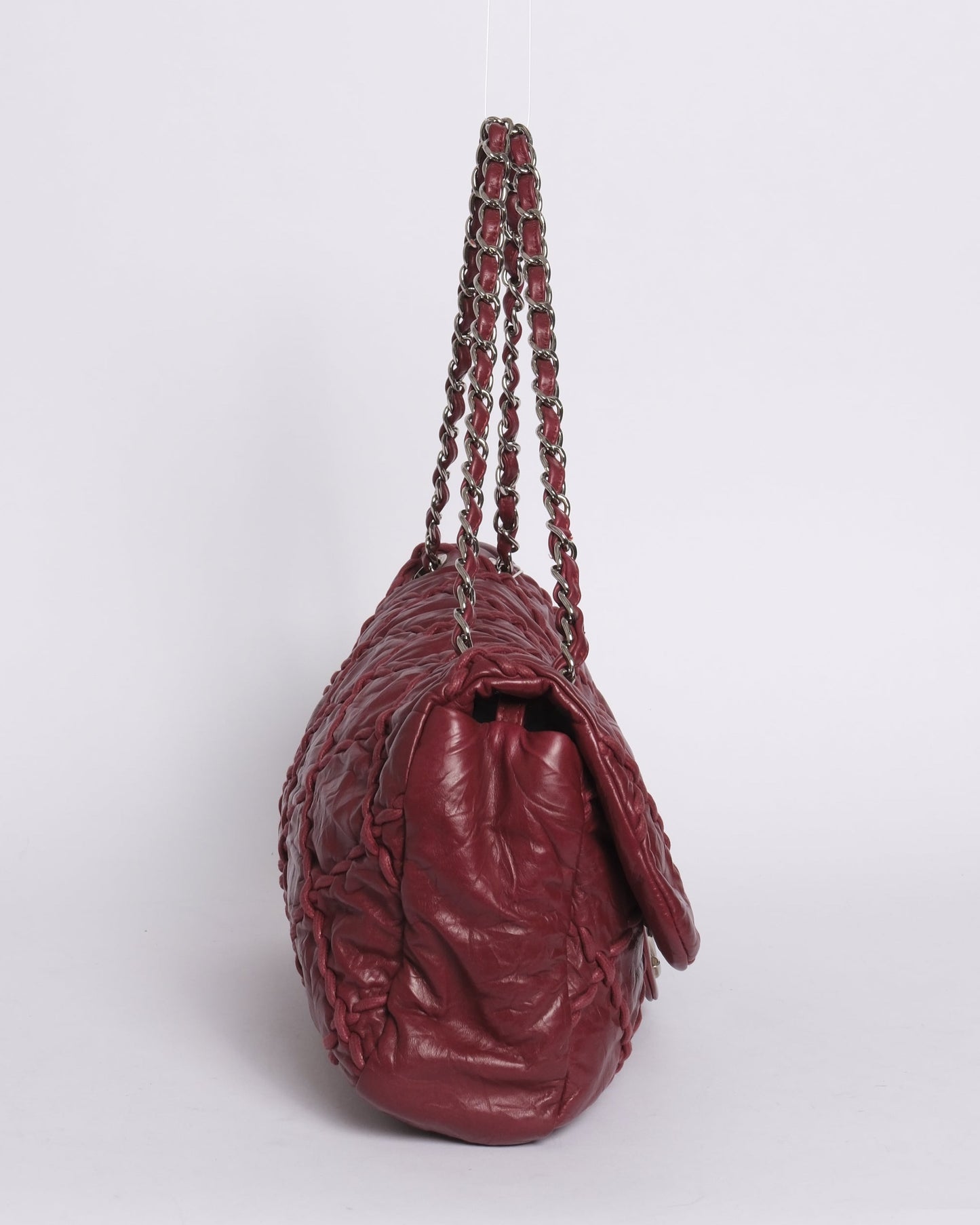 Chanel Red Glazed Calfskin Ultra Stitch Large Flap