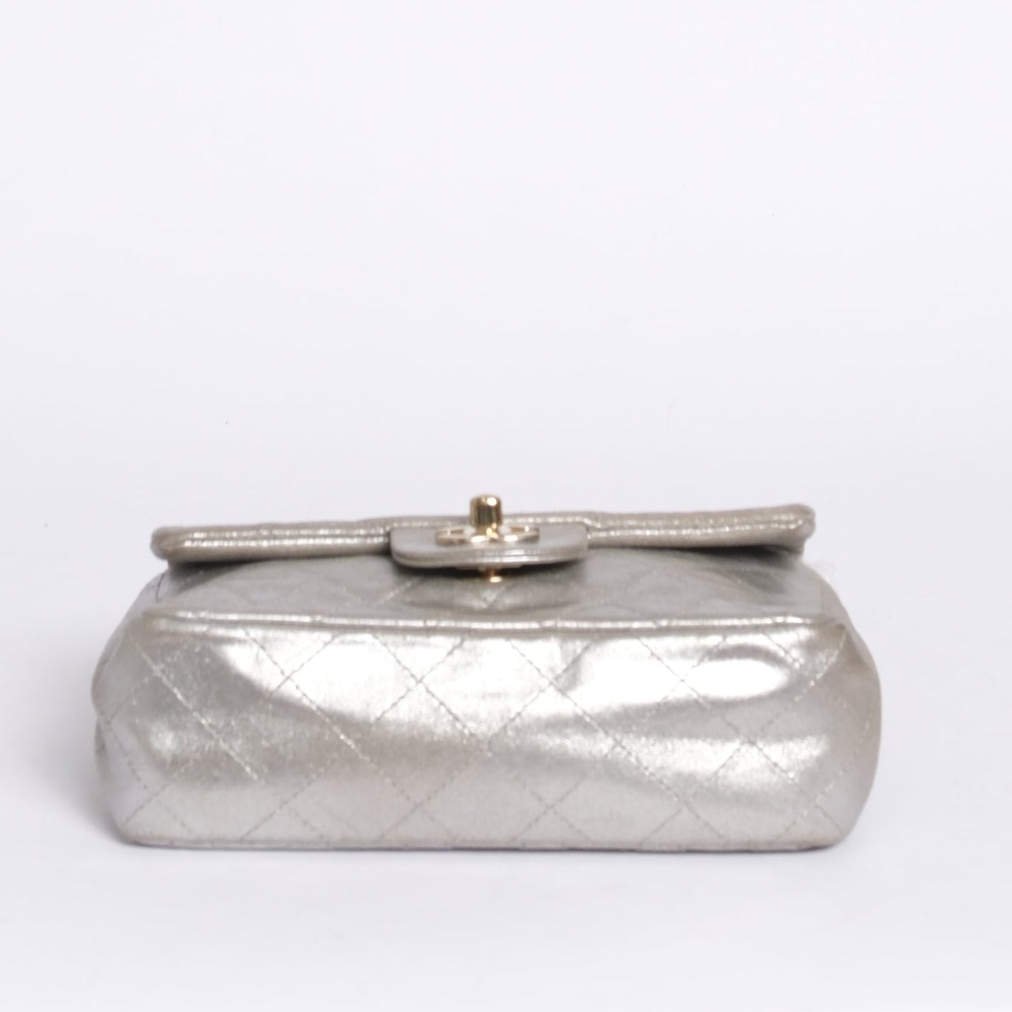 Chanel Silver Metallic Lambskin Leather Quilted Small Flap GHW
